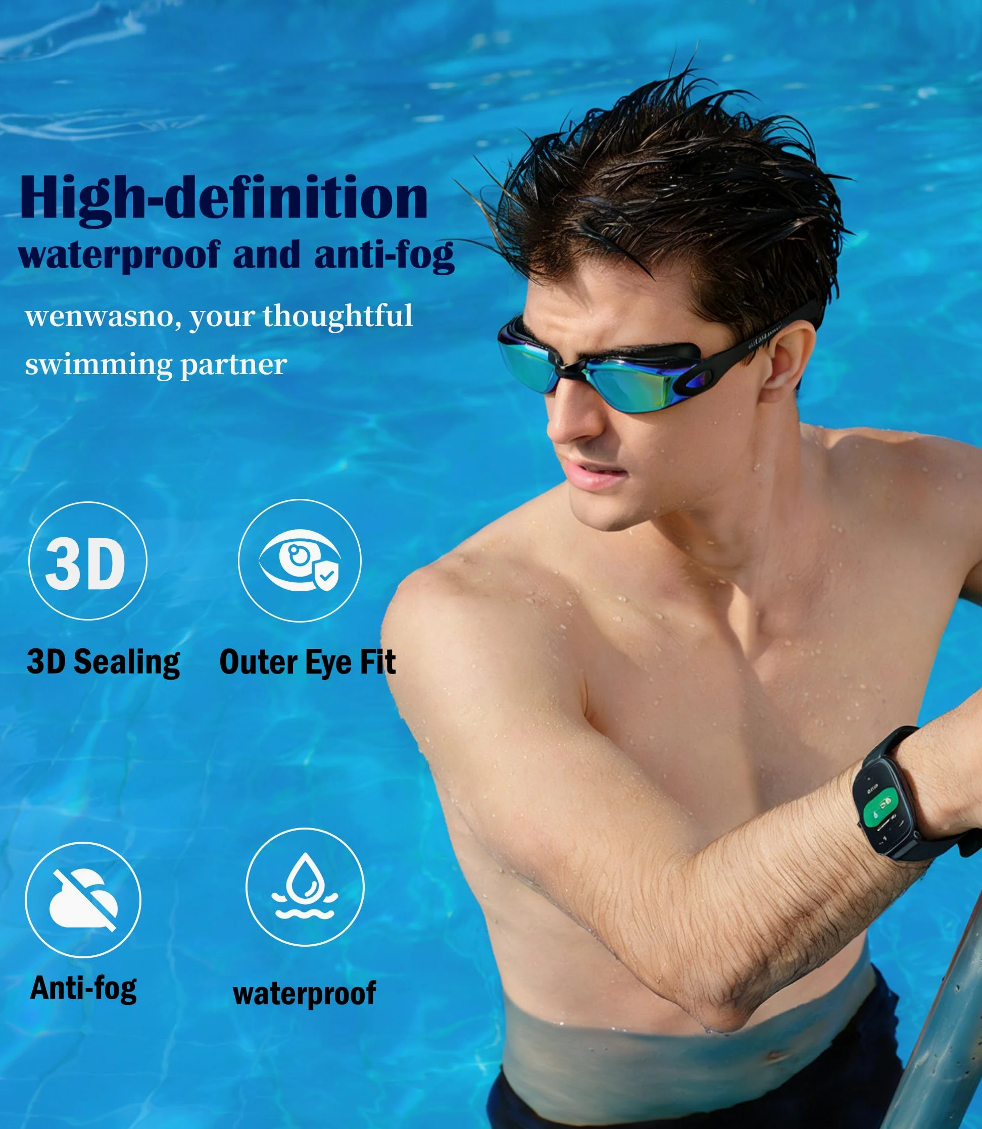 Occhialini da nuoto combinati, unisex, per adulti, senza custodia impermeabile per telefono
