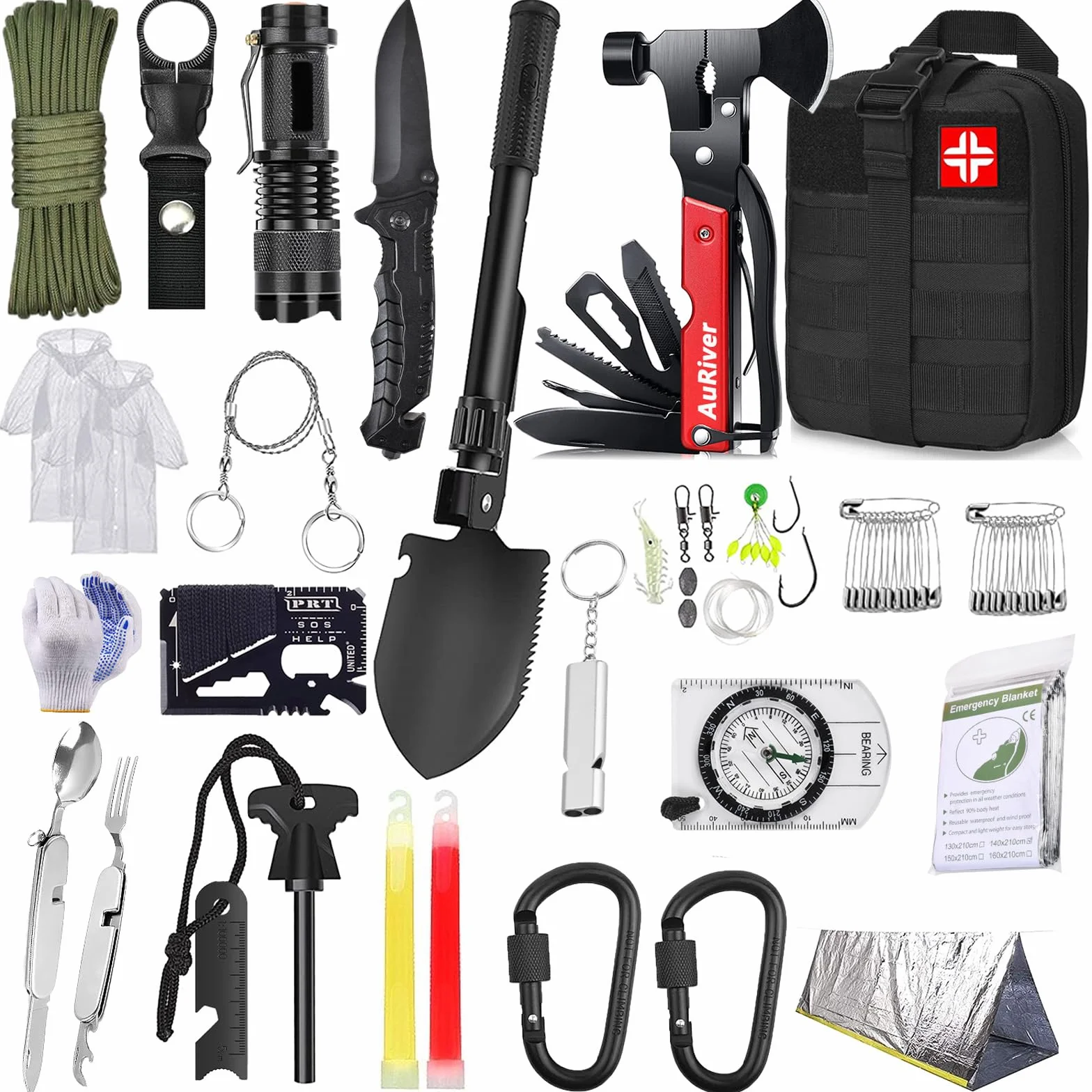 Kit Sopravvivenza 163 in 1, Professionale Kit di Sopravvivenza Survival Accessori con Multitool Ascia per Uomo Campeggio Escursionismo Avventura