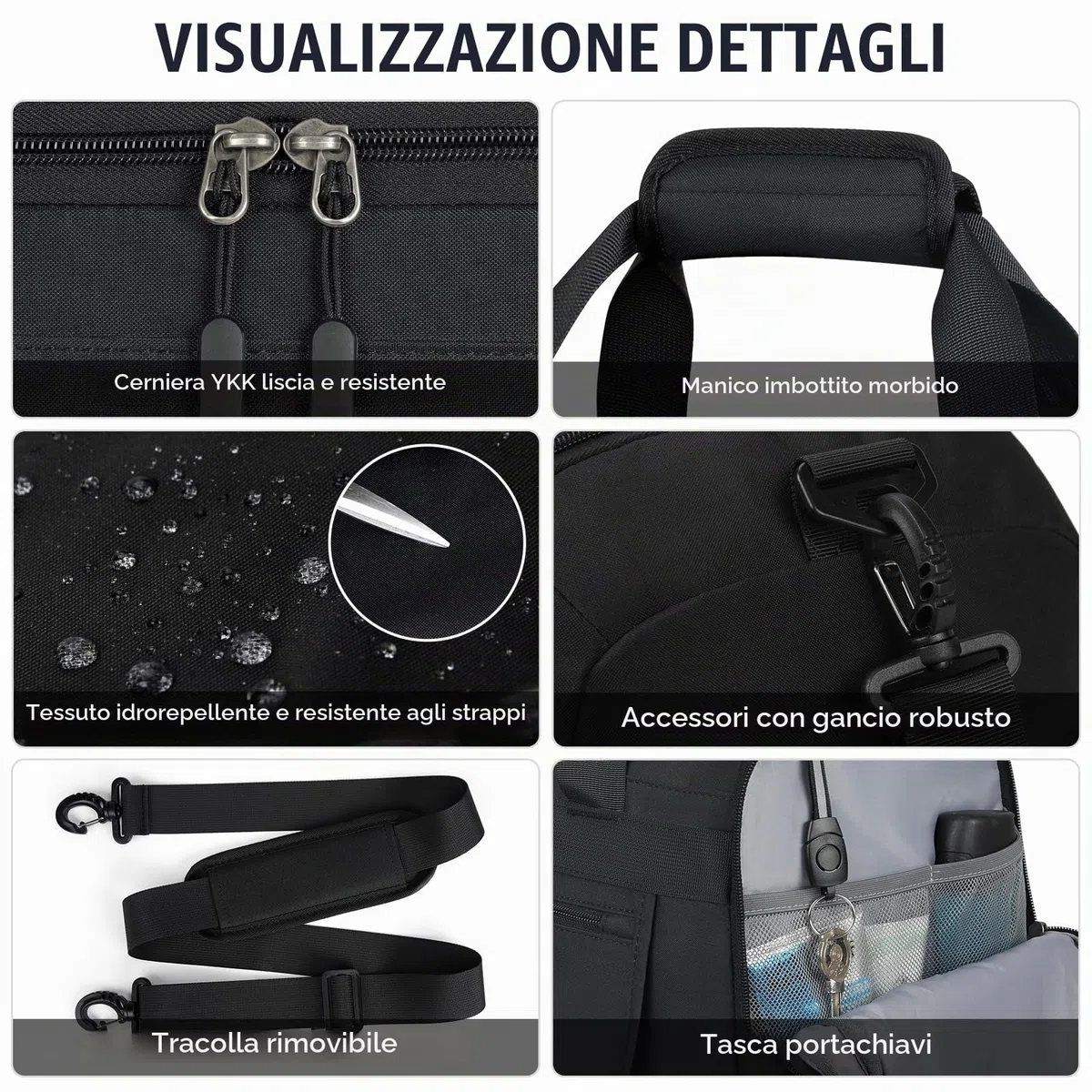 Borsone Palestra Borsa Sportiva con Tasca Bagnata e Scomparto Scarpe Impermeabile Borsone da Viaggio per Uomo Donne Grande Capacità Borsa da Palestra per Sport Viaggi Nuoto,55L