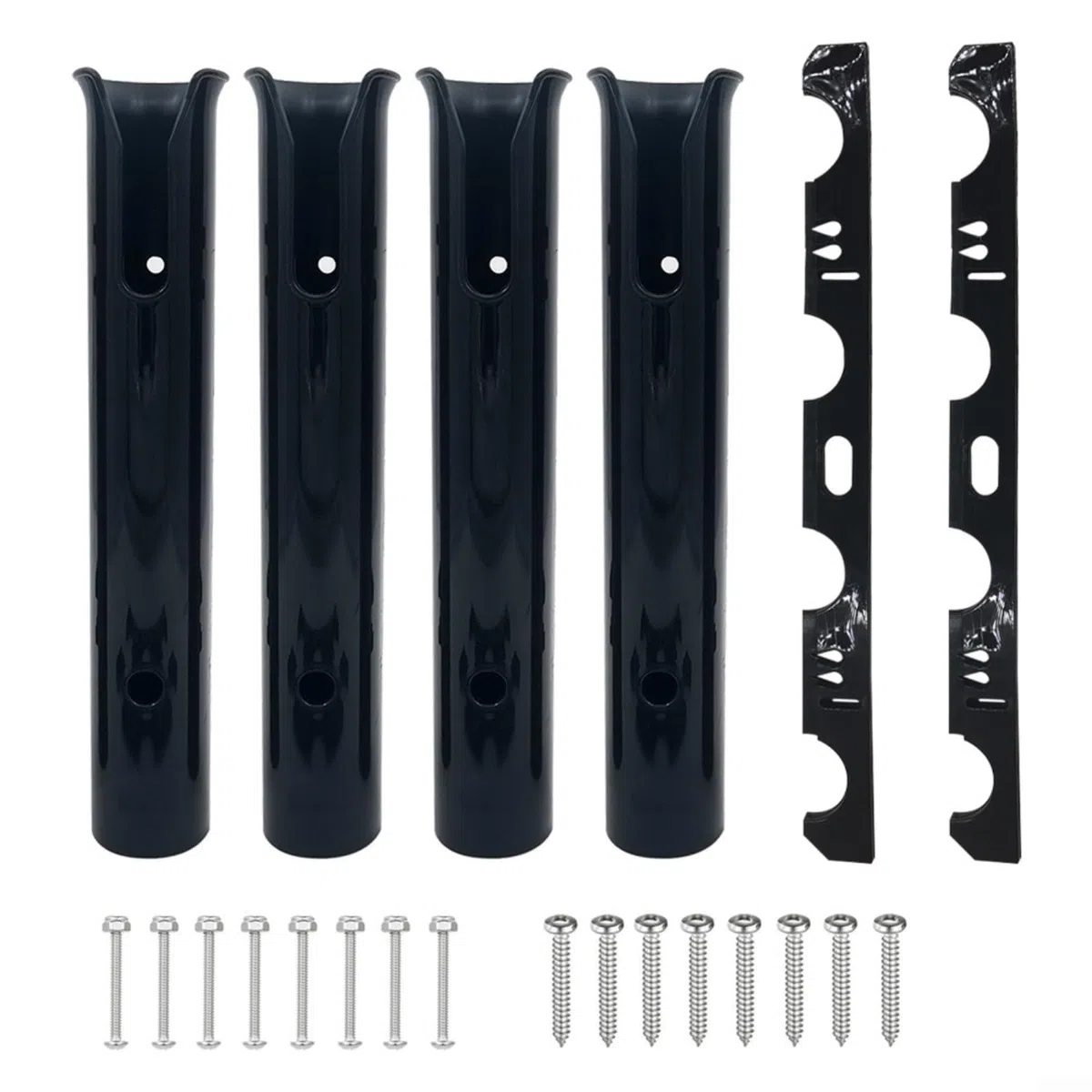 Confezione da 4 supporti per canna da pesca, montaggio a parete, in plastica, stabile, per yacht, kayak, uso marino, nero, 475 x 305 mm