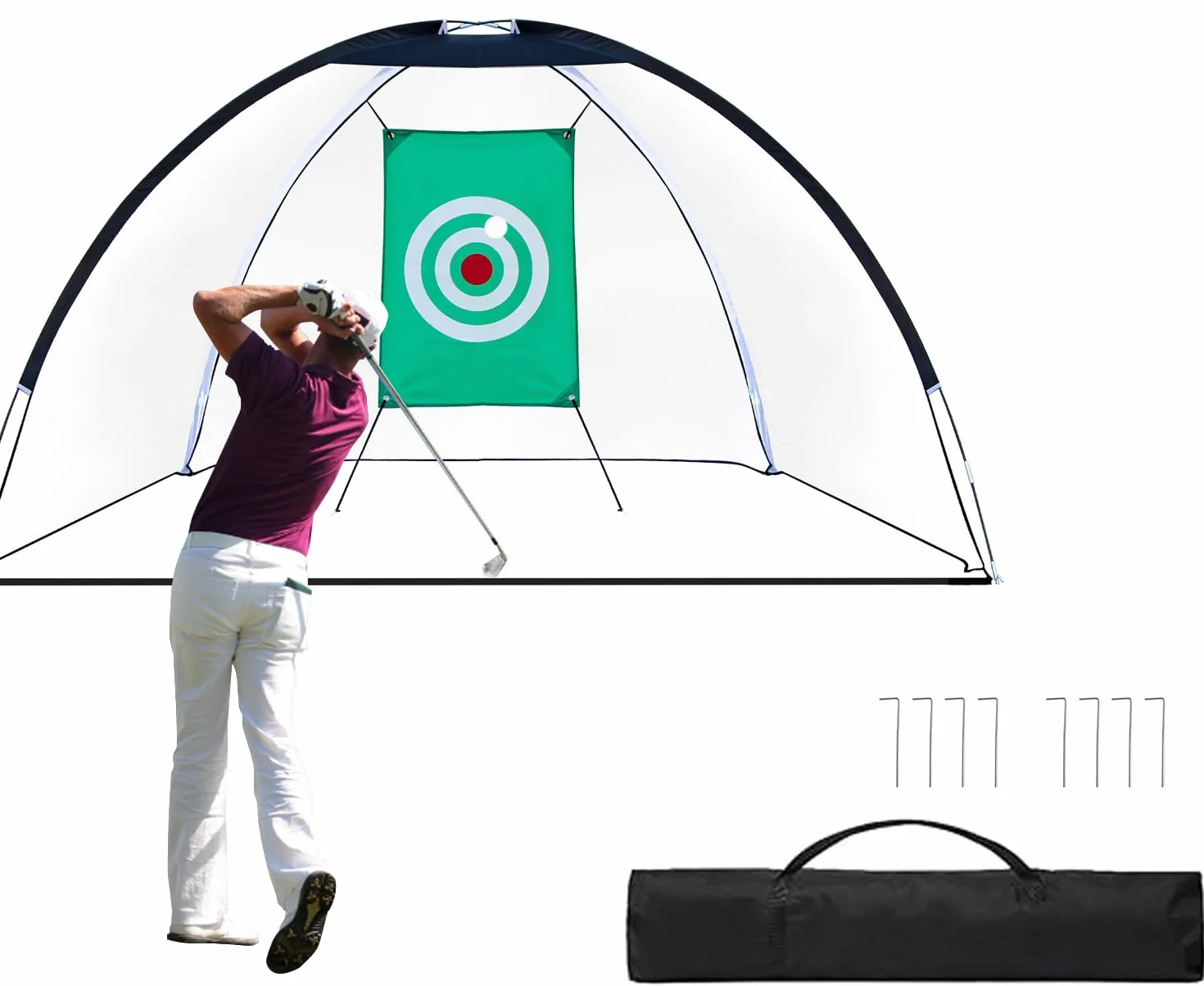 OYE Rete da golf con obiettivi di allenamento e borsa per il trasporto, 320 x 180 x 195 cm, rete da golf con bersaglio