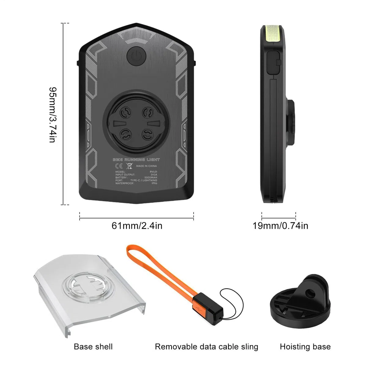 Luce anteriore notturna, 6,1 x 9,5 x 1,9 cm, funzione Power Bank | 4 modalità di illuminazione, luce LED ad alta luminosità, per ciclismo per bici da strada, supporto per la ricarica, nero