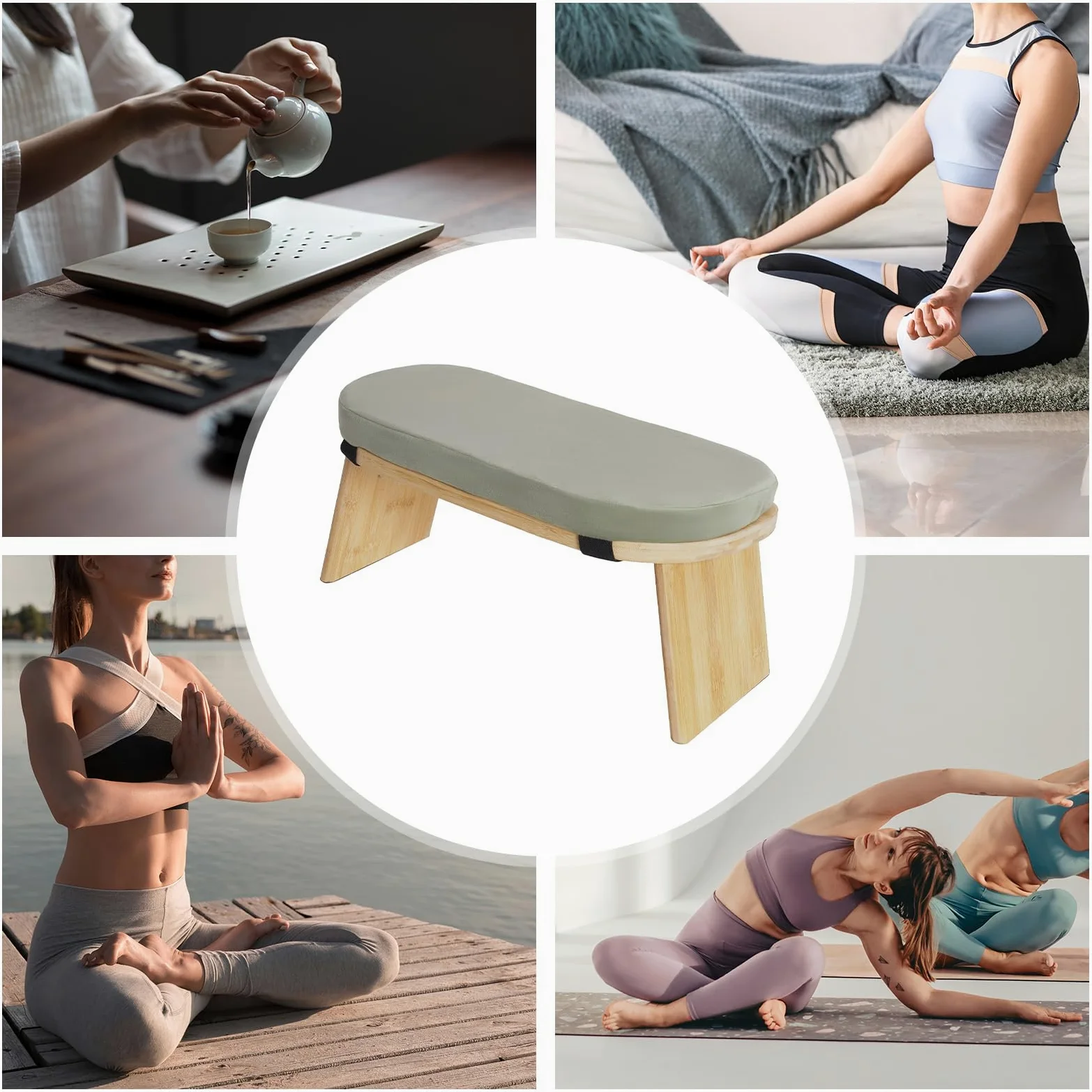 Panca da meditazione, pieghevole, da yoga, con cuscino, ergonomica, pieghevole, comoda e morbida, imbottita, accessori per yoga (verde)