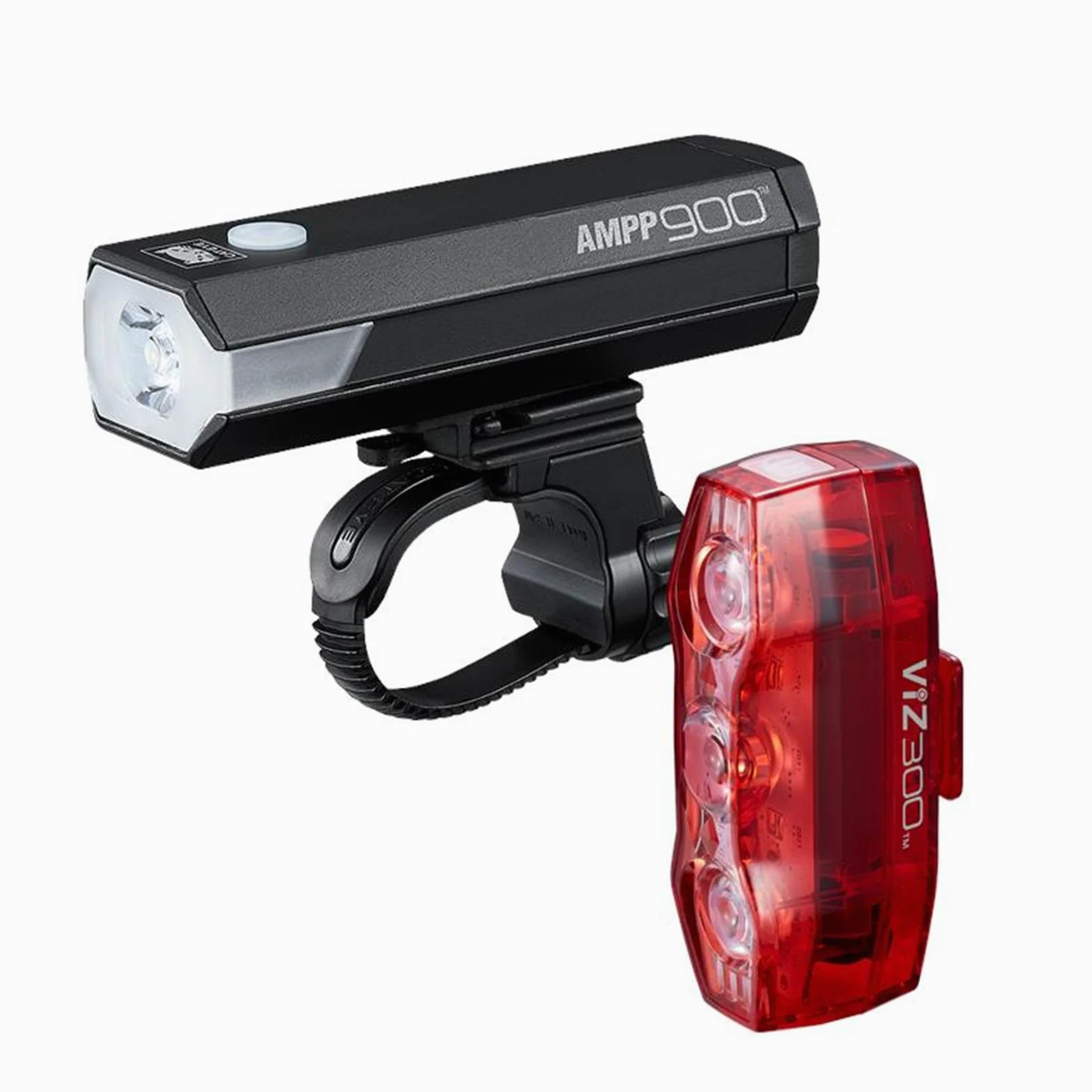 CatEye Set di luci per bicicletta, 900 lumen, anteriore e posteriore a LED, con lenti OptiCube, modalità multiple, alta visibilità MTB, illuminazione ricaricabile per guida notturna, accessori CatEye