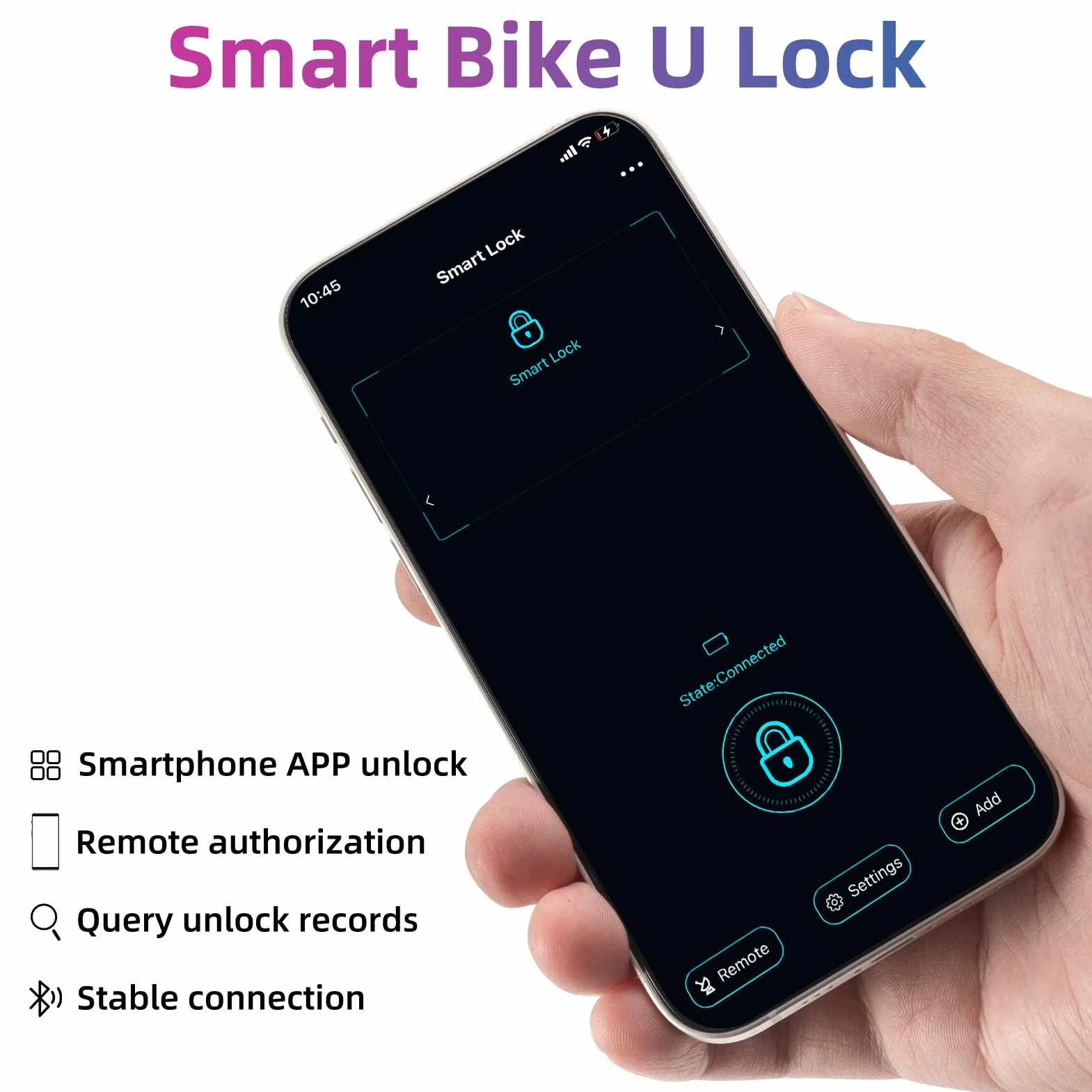 ROCKBROS Lucchetto Impronta Digitale, Blocco Intelligente delle Impronte Digitali con Controllo APP Bluetooth, Lucchetto a U Serratura Biometrica Antifurto Impermeabile Bici Moto, Nero