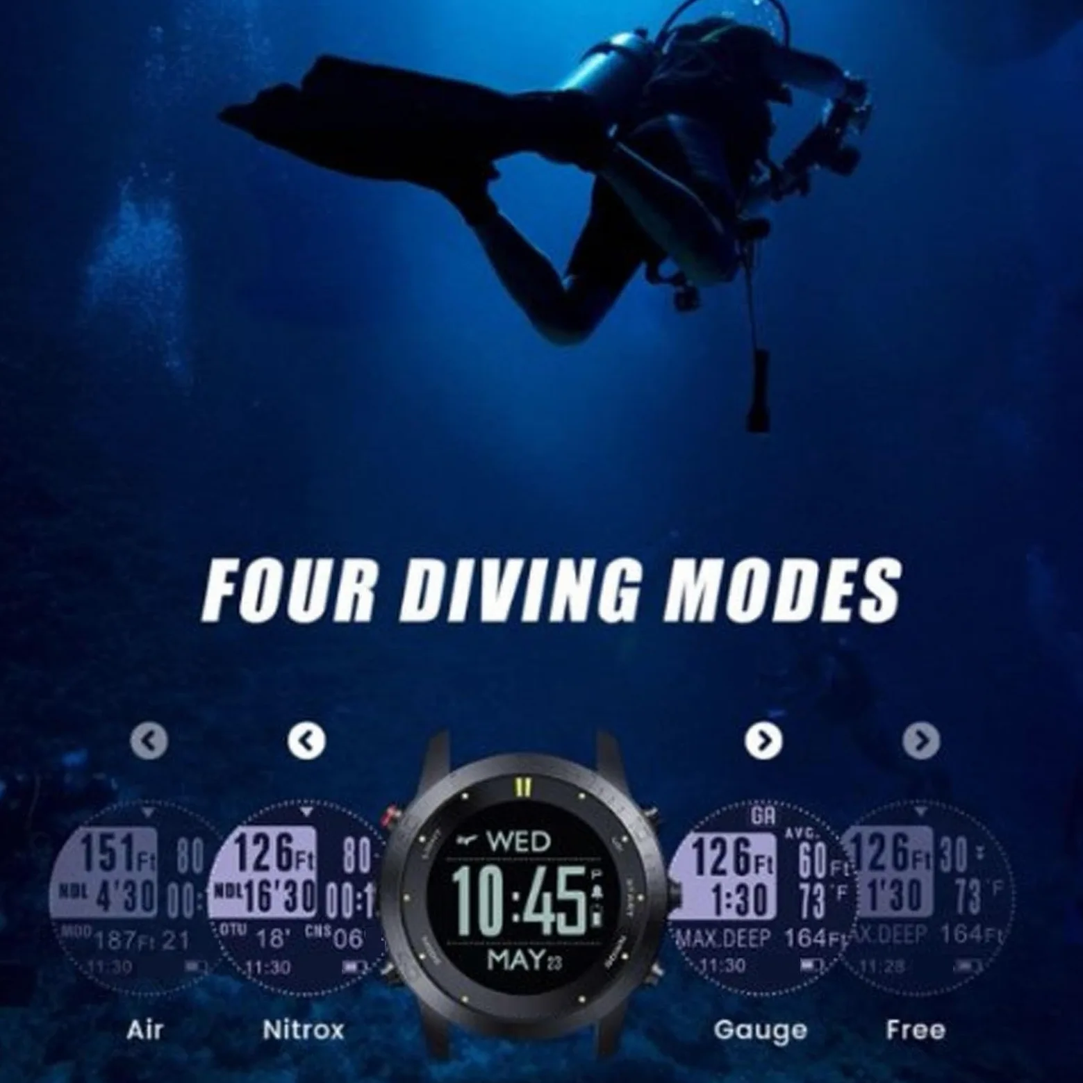 Orologio da Computer Subacqueo Tracker di attività Subacquea Impermeabile da 100 M per gli Appassionati di Immersioni Schermo da 1,18 Pollici