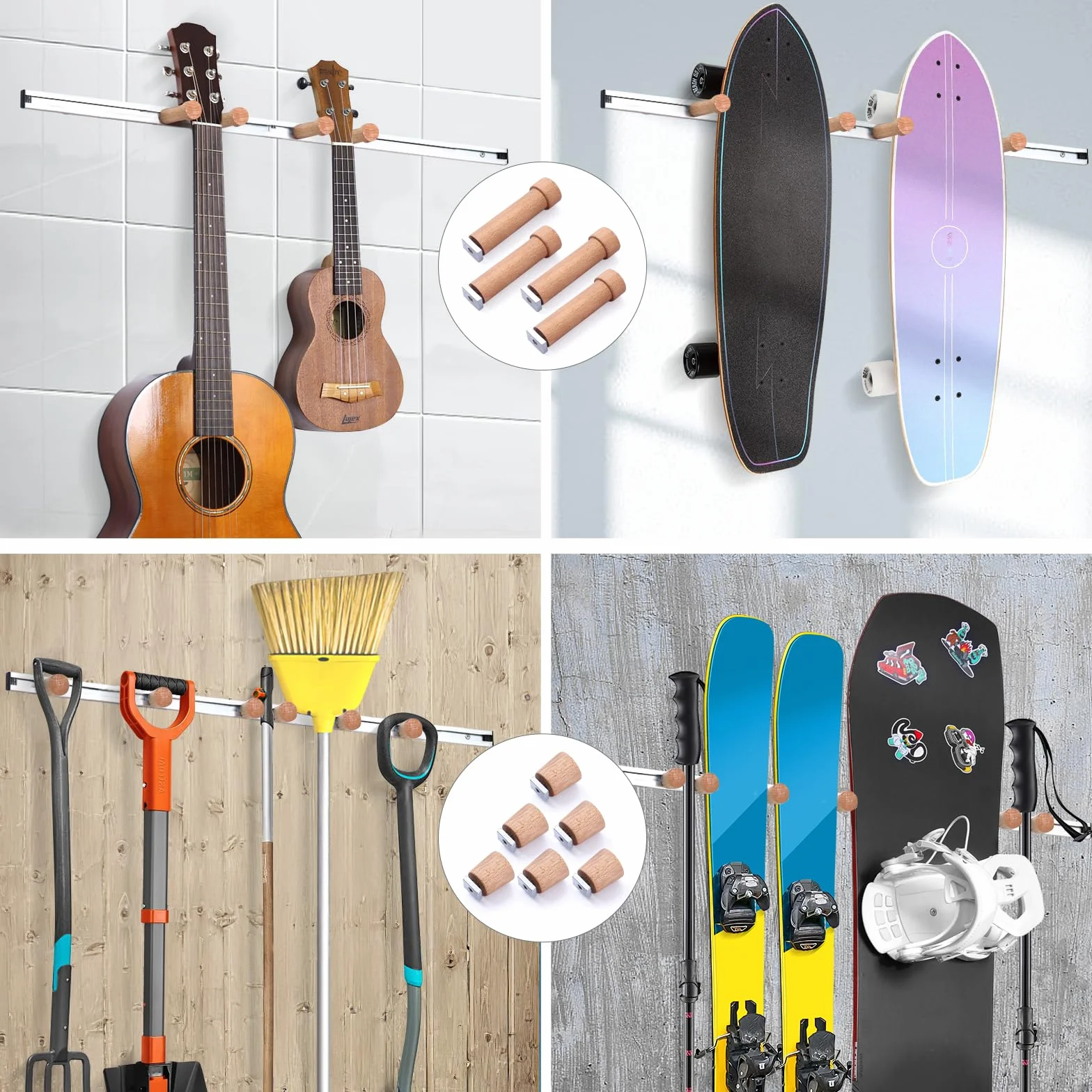 Fuloon Supporti da Parete per Sci/Snowboard,Portaoggetti per snowboard, Porta Sci da Muro Portasci Parete per Portasci per Casa e Garage Appendiabiti per Organizer 2 Rastrelliere - 80cm, Fino a 30 kg