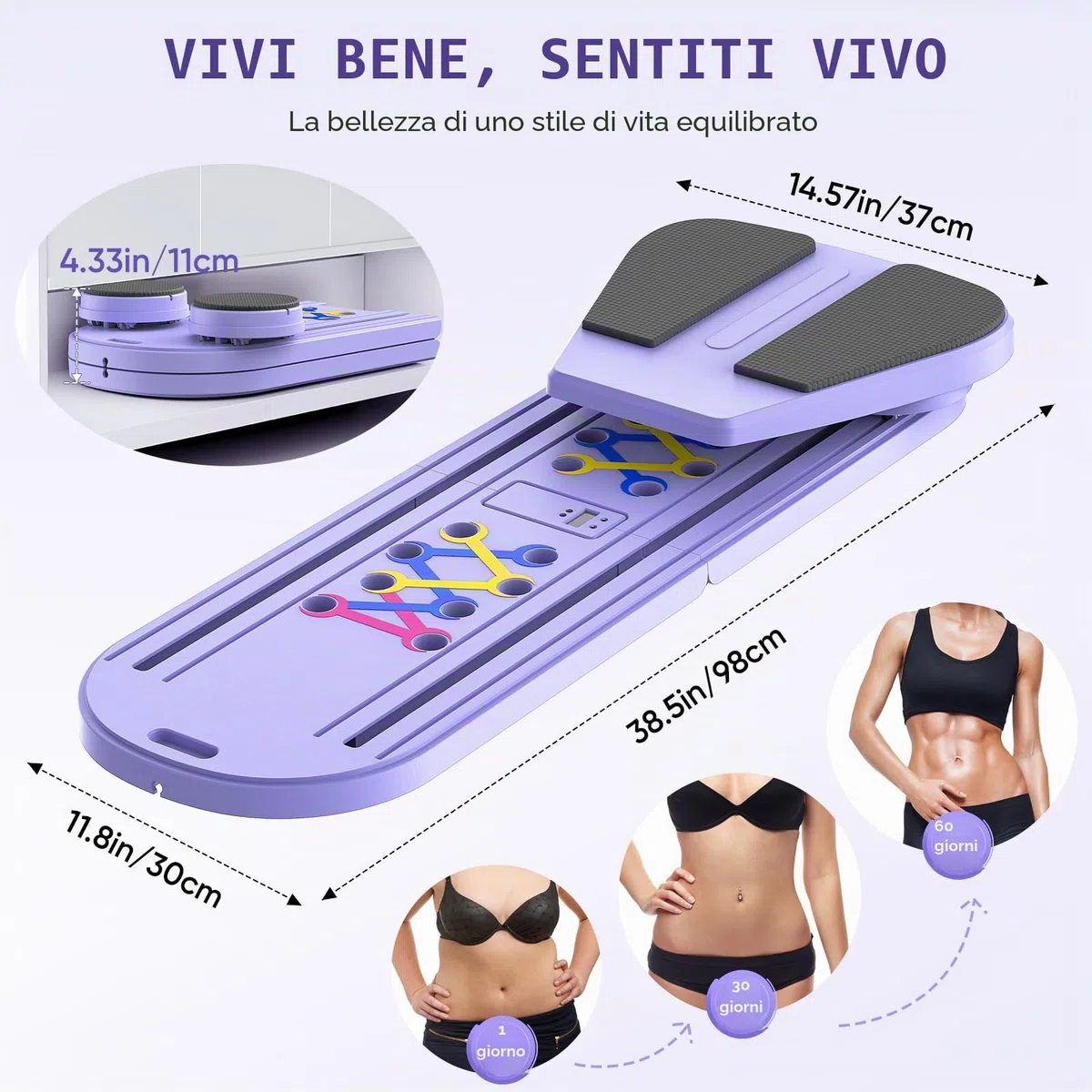 Mini riformatore Pilates 6 in 1 con contatore intelligente, tavola pilates con bande di resistenza, rullo di rimbalzo automatico, tavola addominale pieghevole