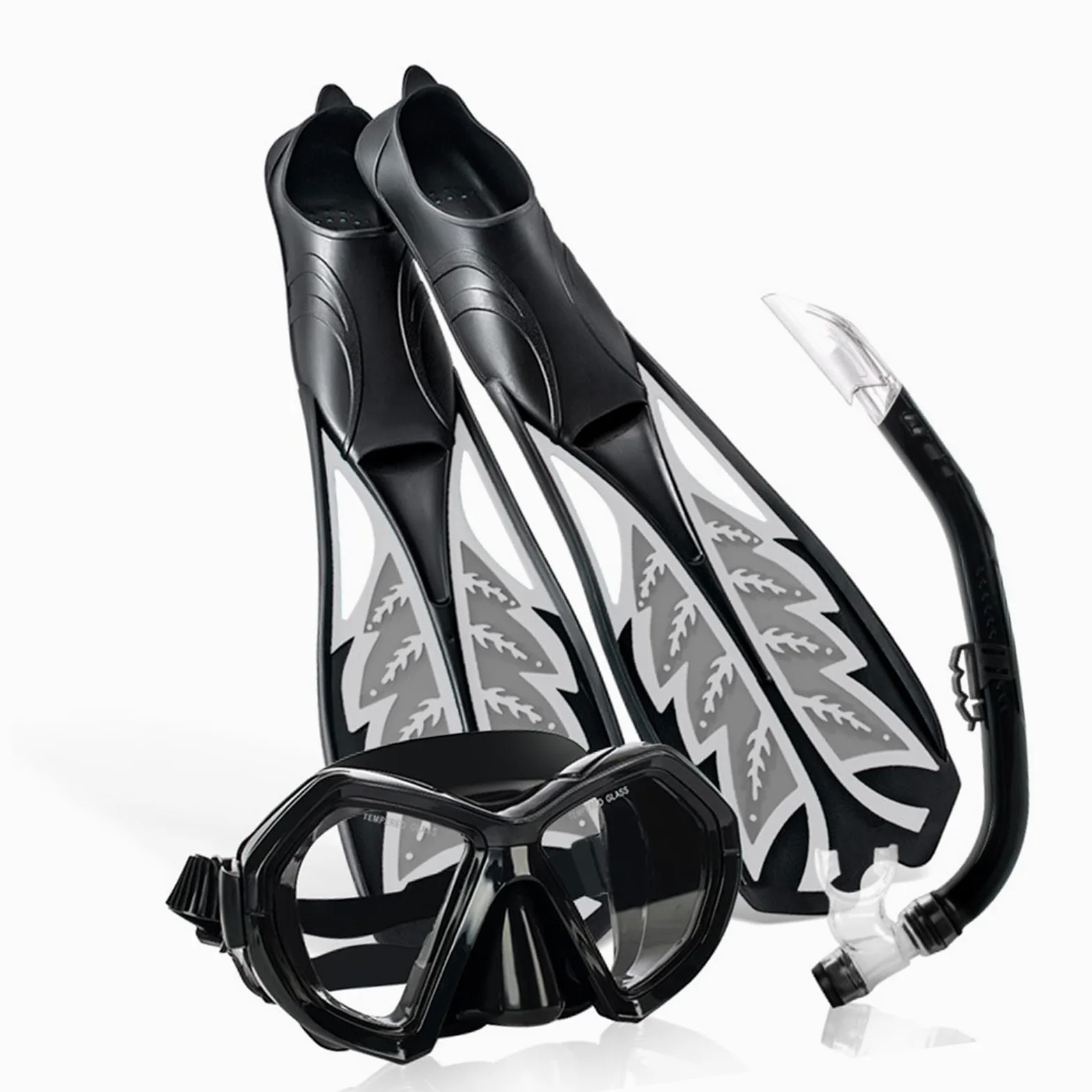 Alomejor Set Boccaglio con Pinna e Maschera, Set Boccaglio per Adulti in PP TPR con Attrezzatura Subacquea in 3 Pezzi, con Maschera e Pinne, per Nuoto, Snorkeling e Immersioni per Adulti