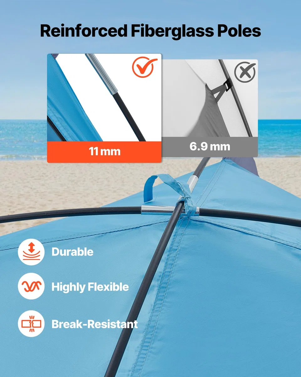 VEVOR Tenda da Spiaggia Pop Up per Mare per 6 Persone, Tenda da Sole Portatile con Borsa per il Trasporto e Ancoraggi a Terra, Ombrellone da Spiaggia Leggero per Campeggio, Pesca, Picnic