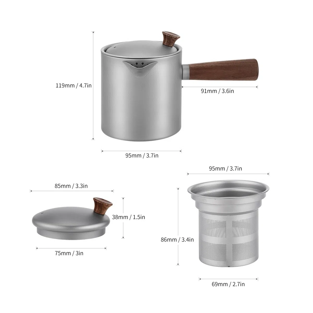 Generico Compatibile con bollitori Teiera Manico in Legno Caffettiera Leggera da Campeggio Portatile all'aperto Filtro a Maglia fine