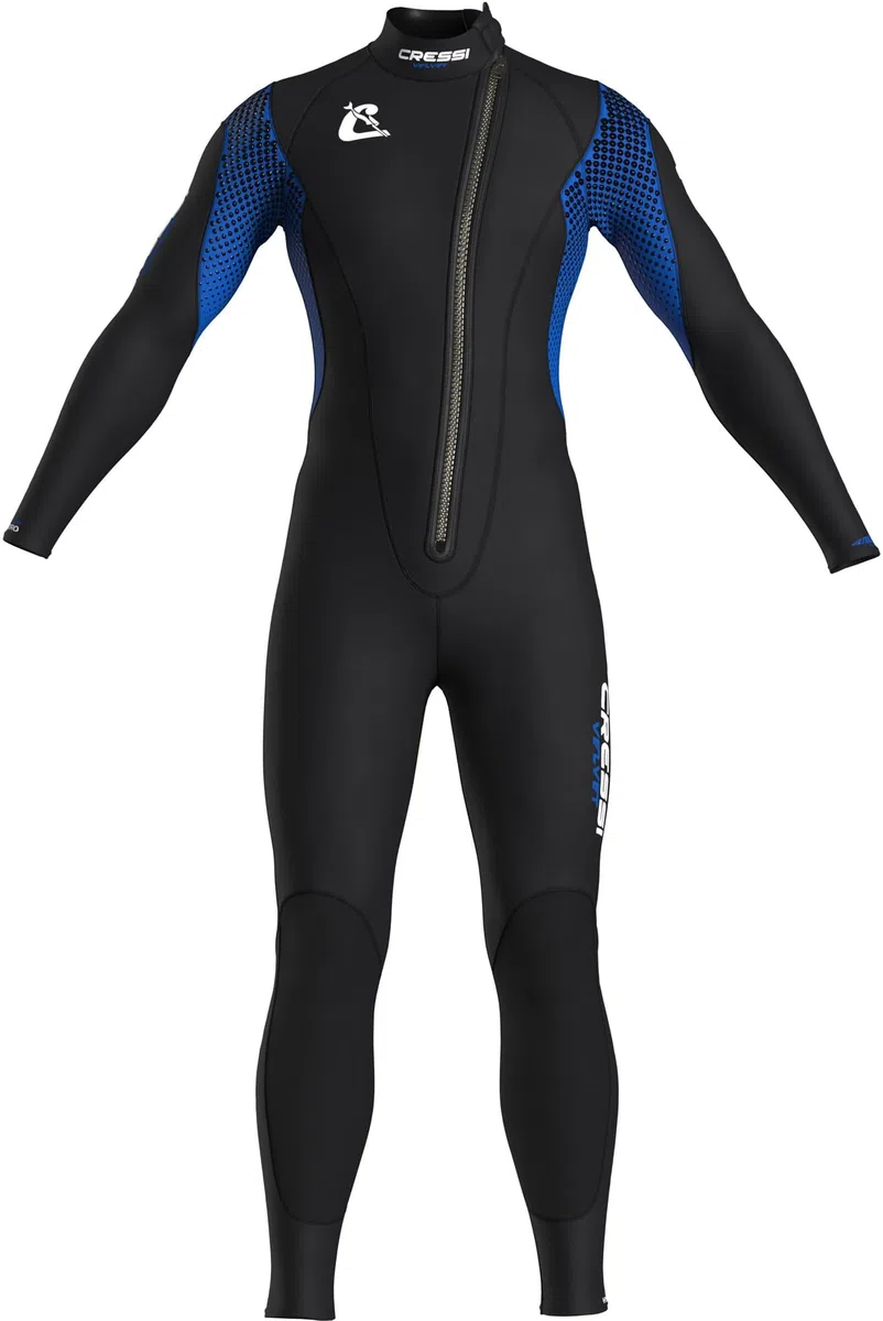 CRESSI dal 1946 Velvet Man - Muta Monopezzo Uomo in Neoprene Bifoderato Ultra Stretch 3mm con Cerniera Anteriore Diagonale per una Comoda procedura di Vestizione e Svestizione