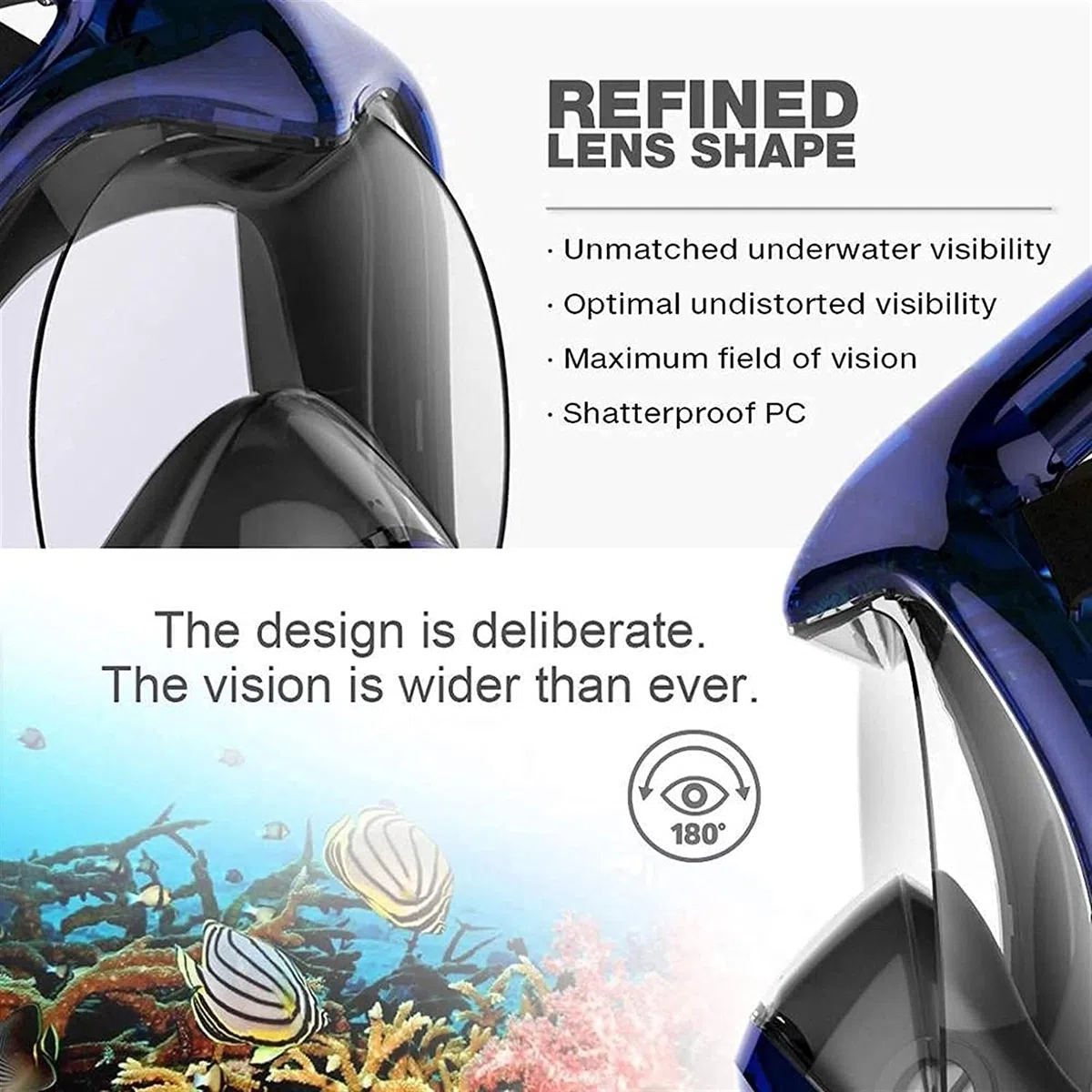 Maschera Subacquea, Maschere per Lo Snorkeling, Antiappannamento, Integrale, per Lo Snorkeling, Nuoto, Attrezzatura per Donne, Uomini E Bambini, Grande, Grande（Black-S/M）
