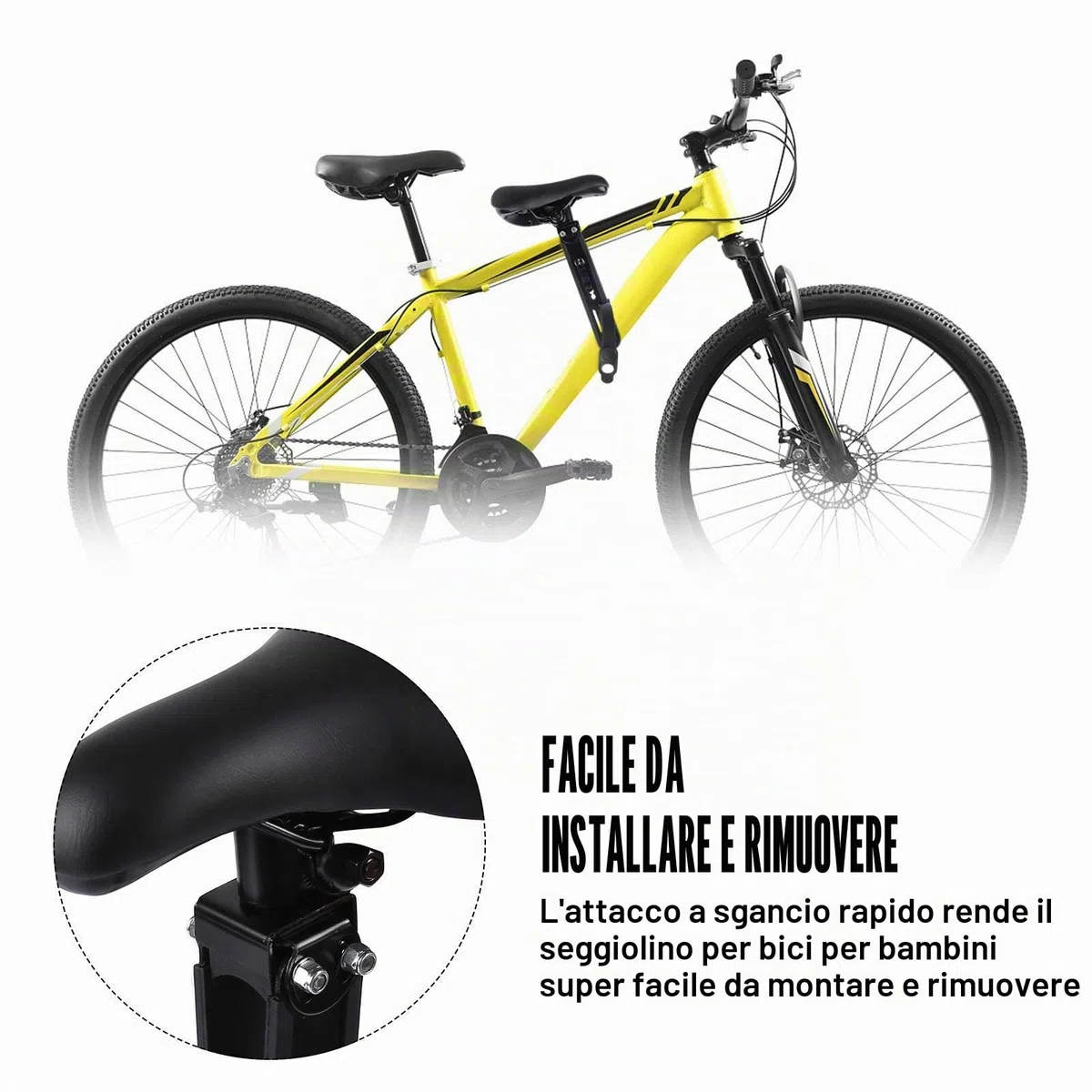 Bomoya Seggiolino per Bici da Mountain Bike, Rimovibile, per Bambini di 2 – 5 Anni, Compatibile con Tutti Gli Adulti MTB