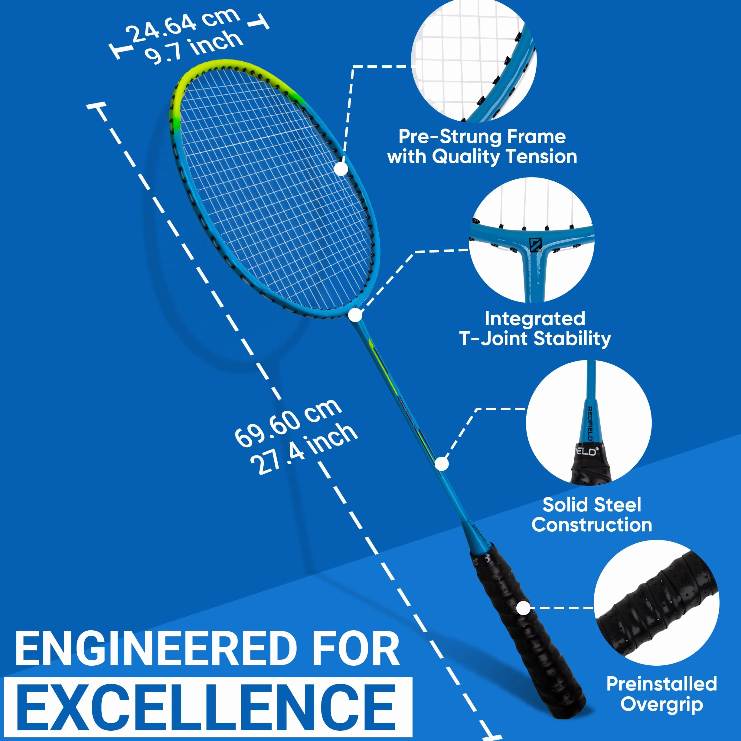 Redfield Set Badminton - 2 Racchette da Badminton - 2 Volani - Borsa da trasporto - Set completo per 2 giocatori adulti - Gioco all'aperto o al chiuso