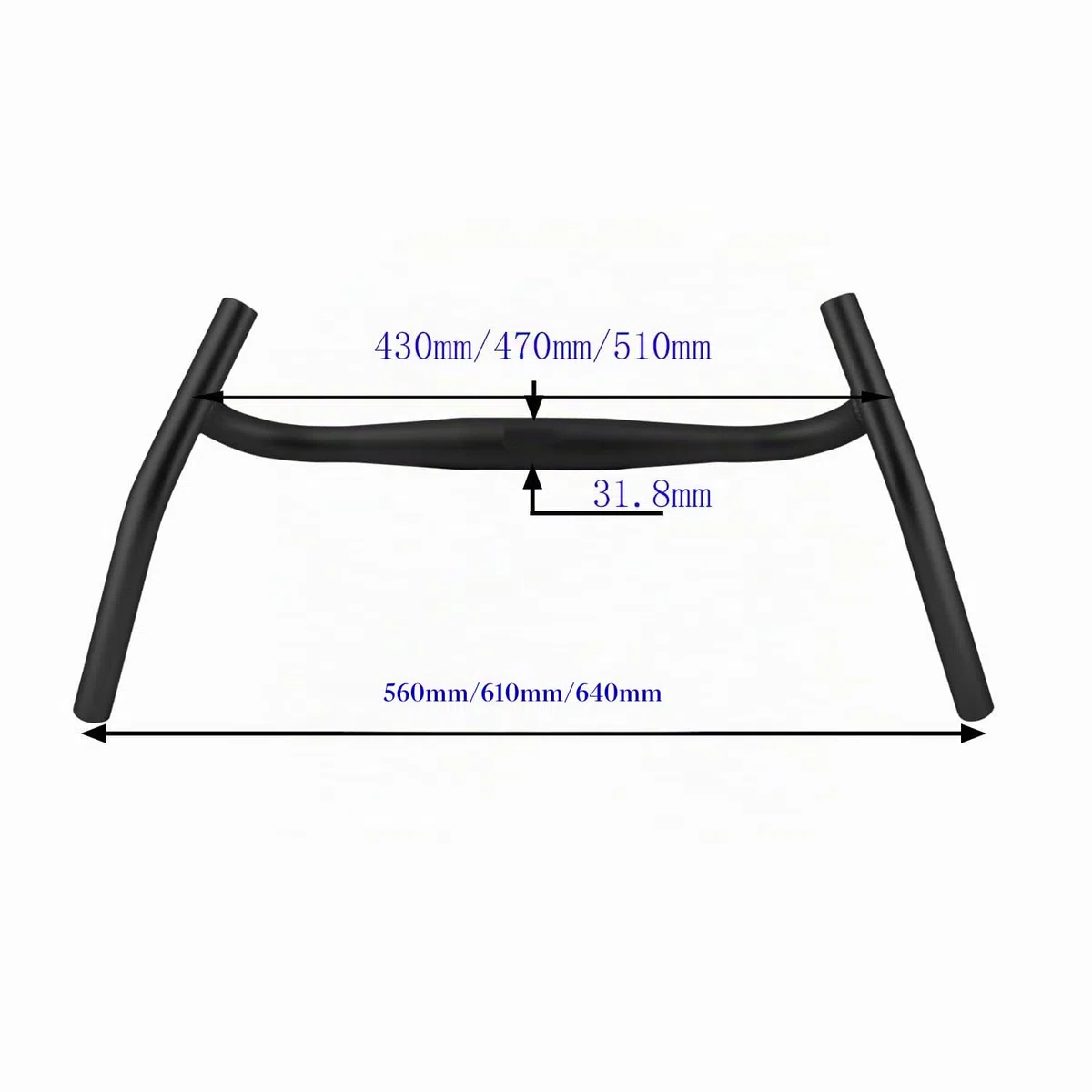 SENQI Manubrio per bici Pro in lega di alluminio, con grande angolo curvo, manubrio per bici Gravel MTB 22,2 x 31,8 mm, 430 x 560 mm, 470 x 610 mm, 510 x 640 mm, nero (31,8 x 430 x 560 mm)