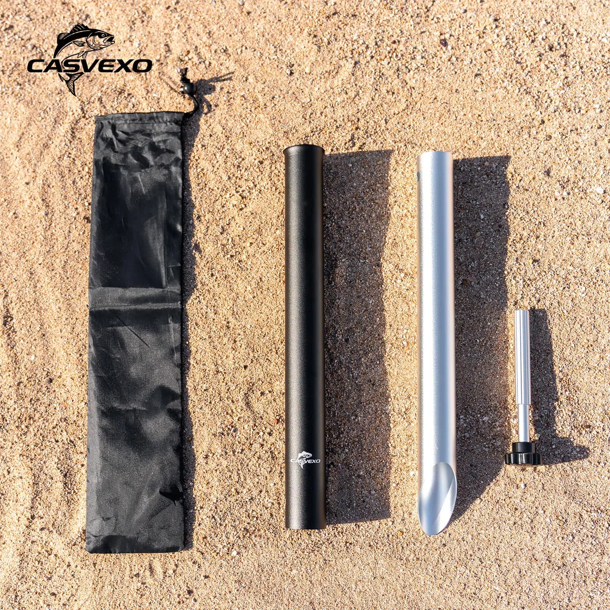 Confezione da 1/2 punte di sabbia in alluminio per pesca surf, porta canna da pesca da spiaggia, telescopico e portatile, regolabile a 2 livelli, con borsa per riporre