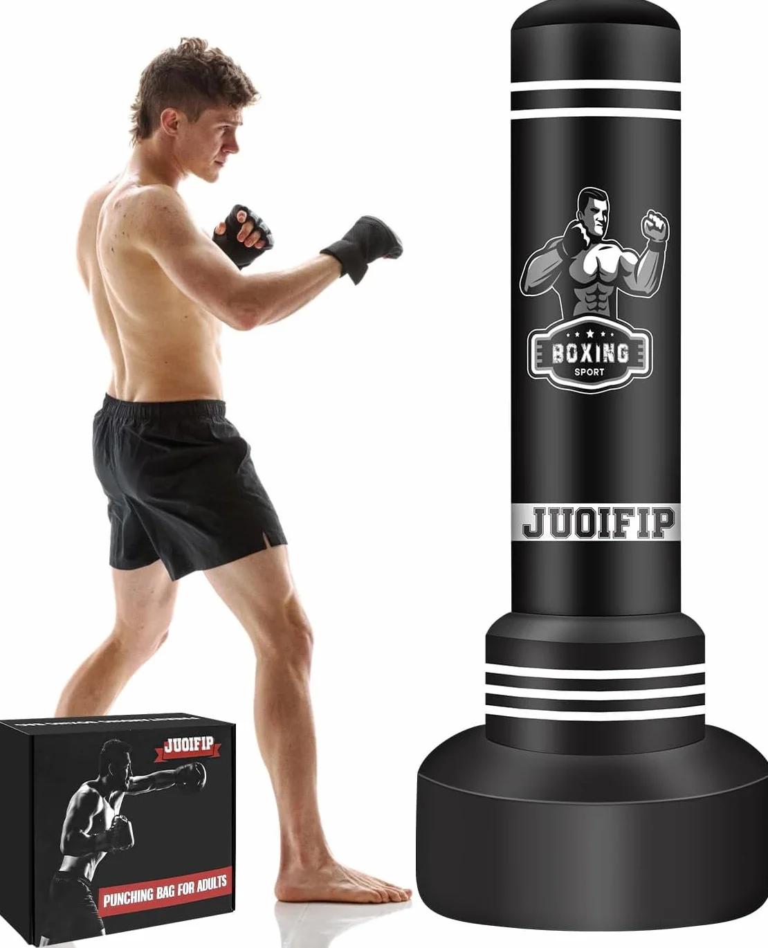 NZQXQJXZ Sacco da boxe da terra - sacco da boxe adulti autoportante da 180 cm - sacco boxe gonfiabile con sacchetto di sabbia per allenamento MMA Muay Thai