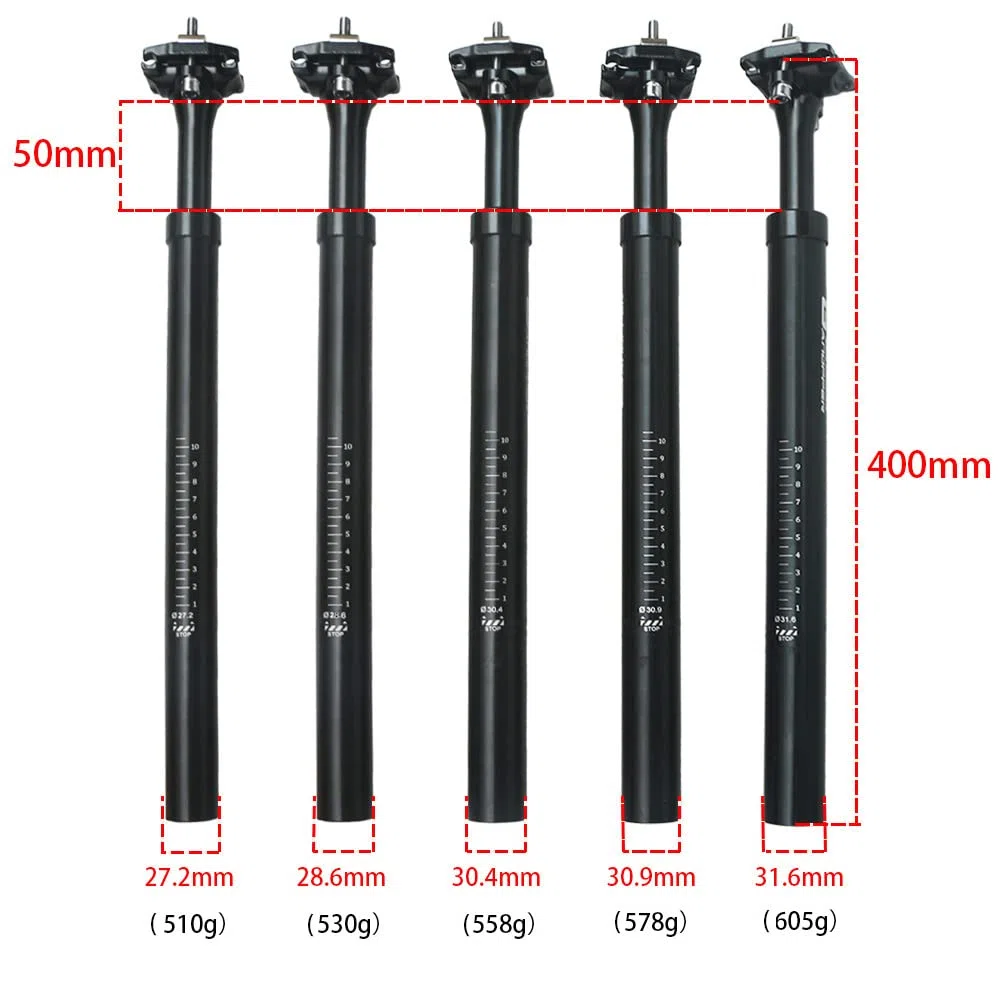 27,2/28,6/30,4/30,9/31,6mm Reggisella Ammortizzato MTB, Canotto Sella Ammortizzatore Bici in Alluminio Lunghezza 400mm per Bici elettrica, MTB, City Bike, Nero
