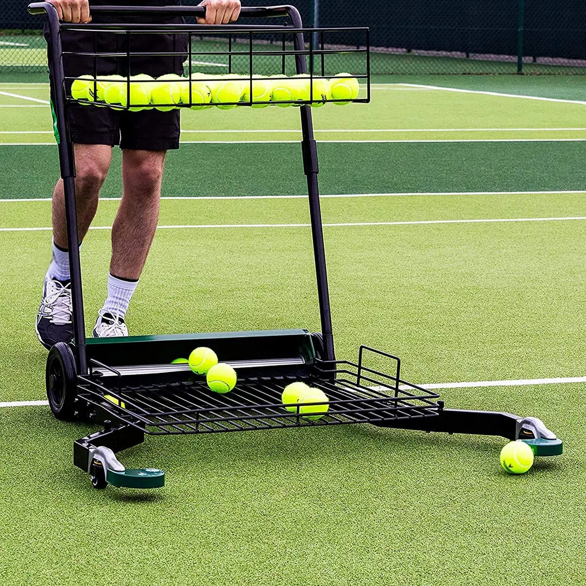 Carrello per la raccolta di palline da tennis, carrello per l'allenamento con raccolta facile di palline, carrello per l'insegnamento, raccoglie 80 palline alla volta, può contenere fino a 170 palli