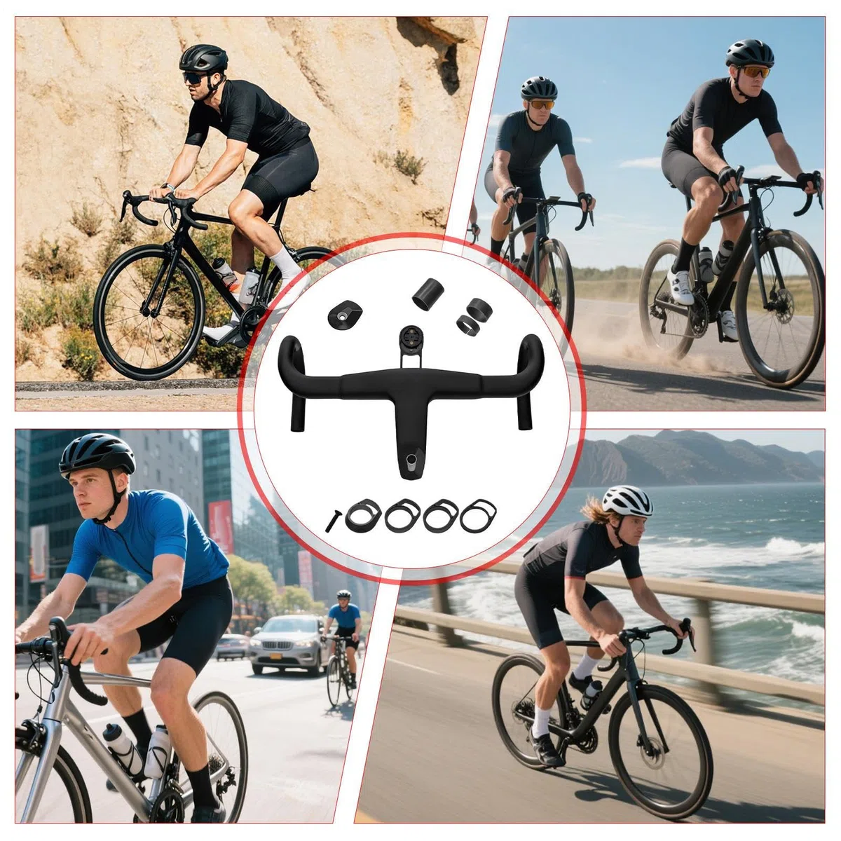 Attacco Bici Strada Carbonio Integrato Manubrio Mountain Bike in Carbonio | Ciclismo Lega Alluminio Antivibranti Per Appassionati Famiglia Adulti Ragazzi