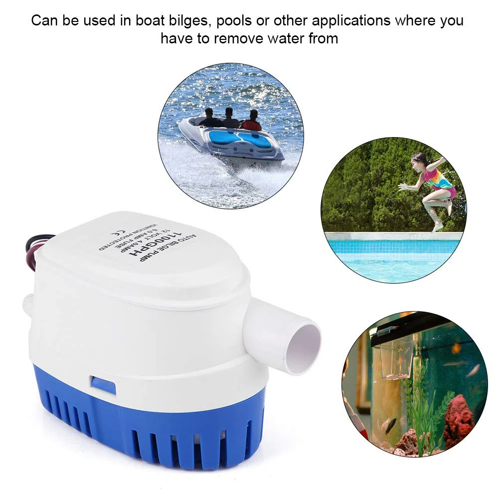 Pompa di sentina automatica 12 V, pompa di sentina con interruttore galleggiante, pompa elettrica sommersa piccola pompa liquida per acque reflue, per barche, stagni, yacht navi, RV 1100GPH