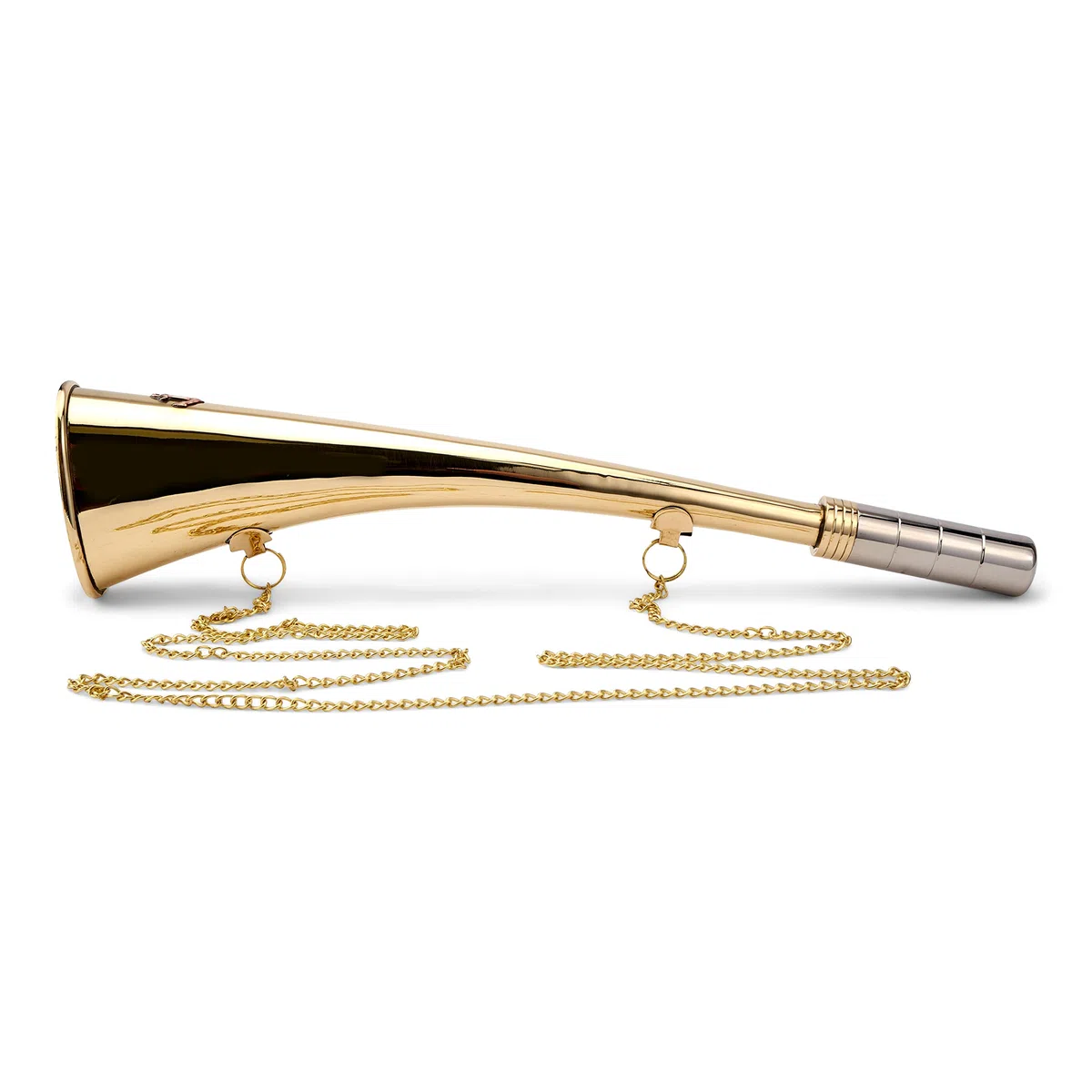 NKlaus corno da nebbia marittimo 30cm ottone massiccio argento con catena 30cm suono autentico 11698