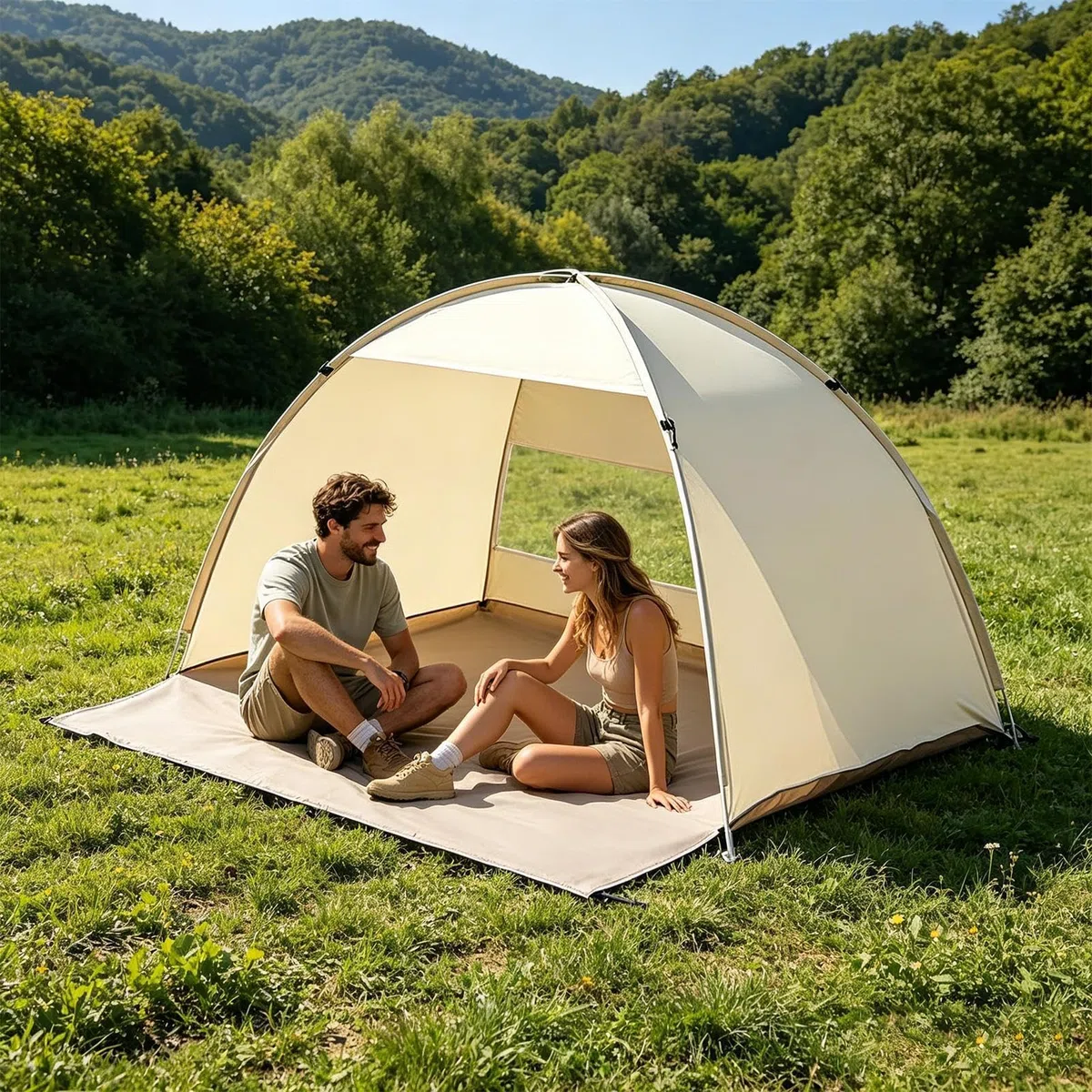 Tenda da Spiaggia Ombrello Portatile Antivento Anti-UV | Tenda da Spiaggia per 3-4 Persone, Campeggio, Giardino, Picnic, Famiglia, Pesca, Escursionismo, Viaggio, Trekking