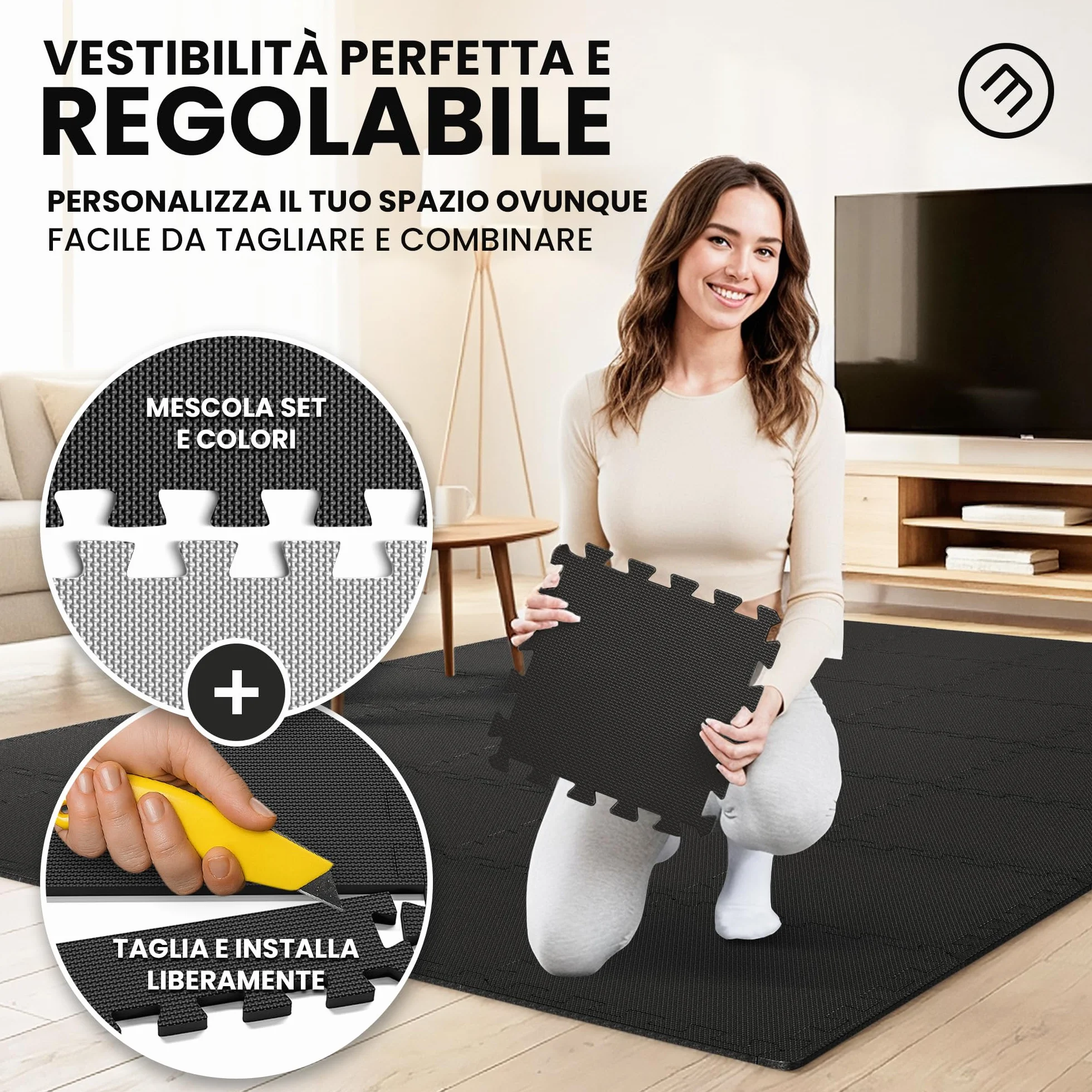bemaxx Tappeto Palestra Tappetino Fitness da Ginnastica a Puzzle EVA | Pavimento Protettivo Incastro Tatami Allenamento Protezione Sport, Materassino Mattonella Pavimentazione per Home Gym Manubri