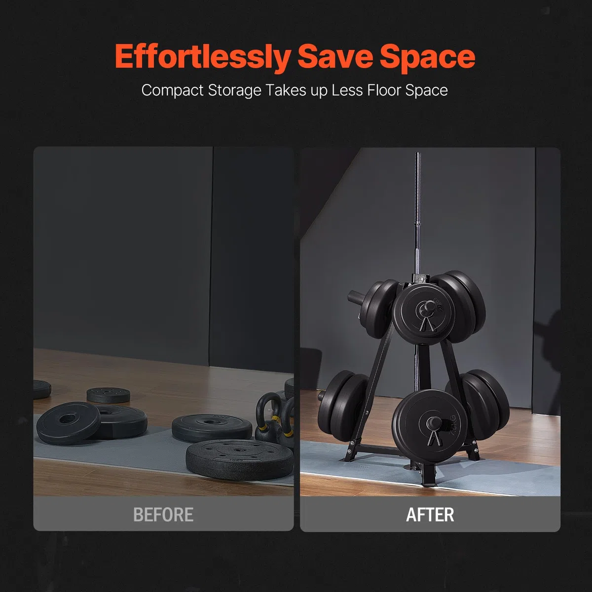 VEVOR Supporto per disco Pesi, Nero, Albero per disco Standard da 50,8 mm, Capacità di Carico 136 kg, Porta Pesi, Supporto per Bilanciere per Palestra Domestica