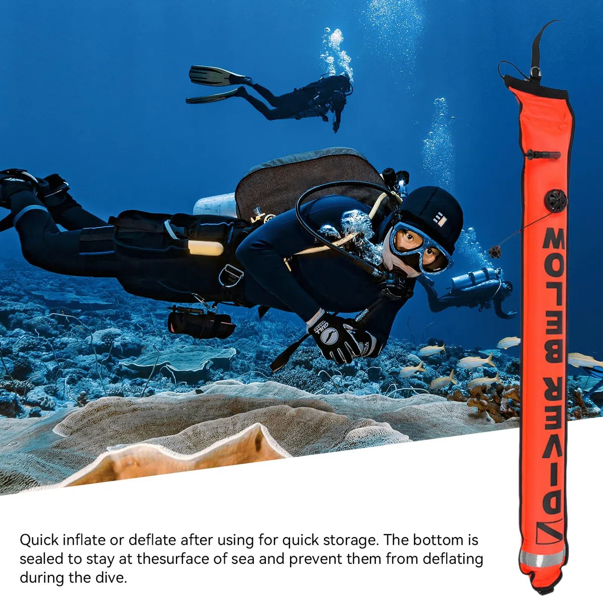 5FT Diving SMB Boa di Segnalazione di Superficie Boa di Segnalazione Gonfiabile ad Alta visibilità con Striscia Riflettente Boa di Segnalazione di Sicurezza Galleggiante