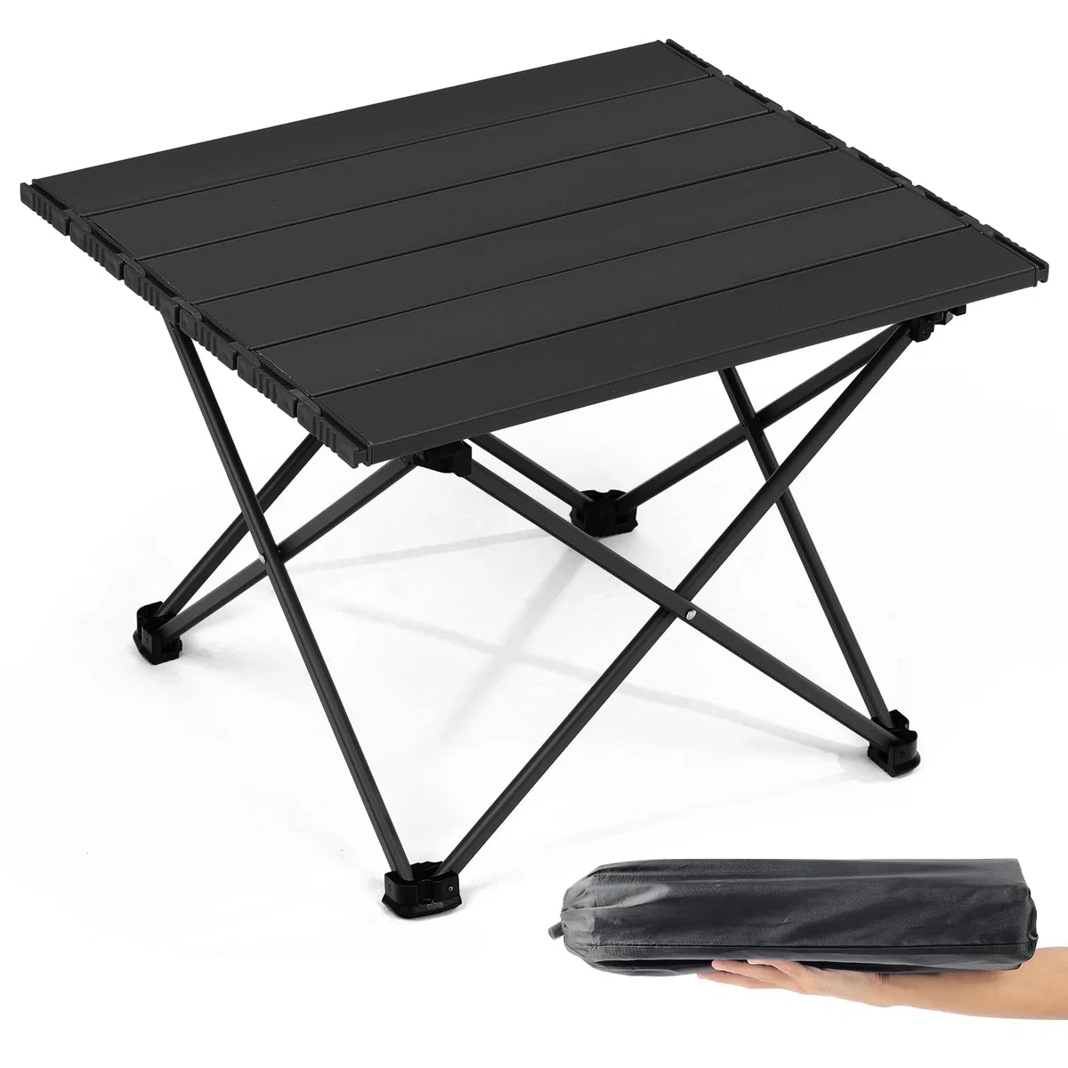 Tavolino Pieghevole Piccolo Leggero, Alluminio Tavolo Pieghevole da Campeggio con Borsa, Tavolino da Spiaggia Esterno Picnic Barbecue Viaggi, Negro