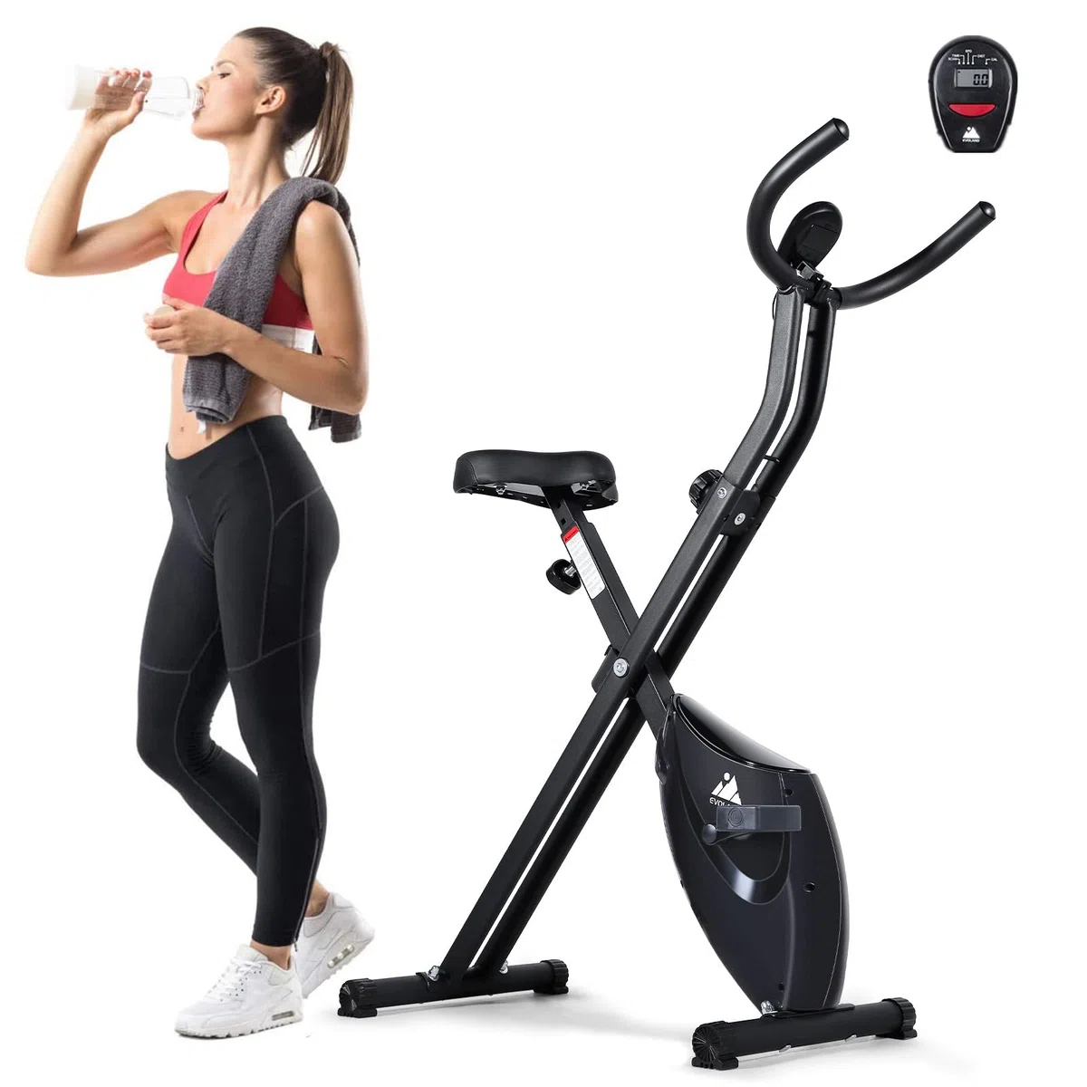 Evolland, bici da ginnastica pieghevoli con display LCD, 8 livelli di resistenza, Ergometro fisso per uso domestico, carico massimo 120 kg