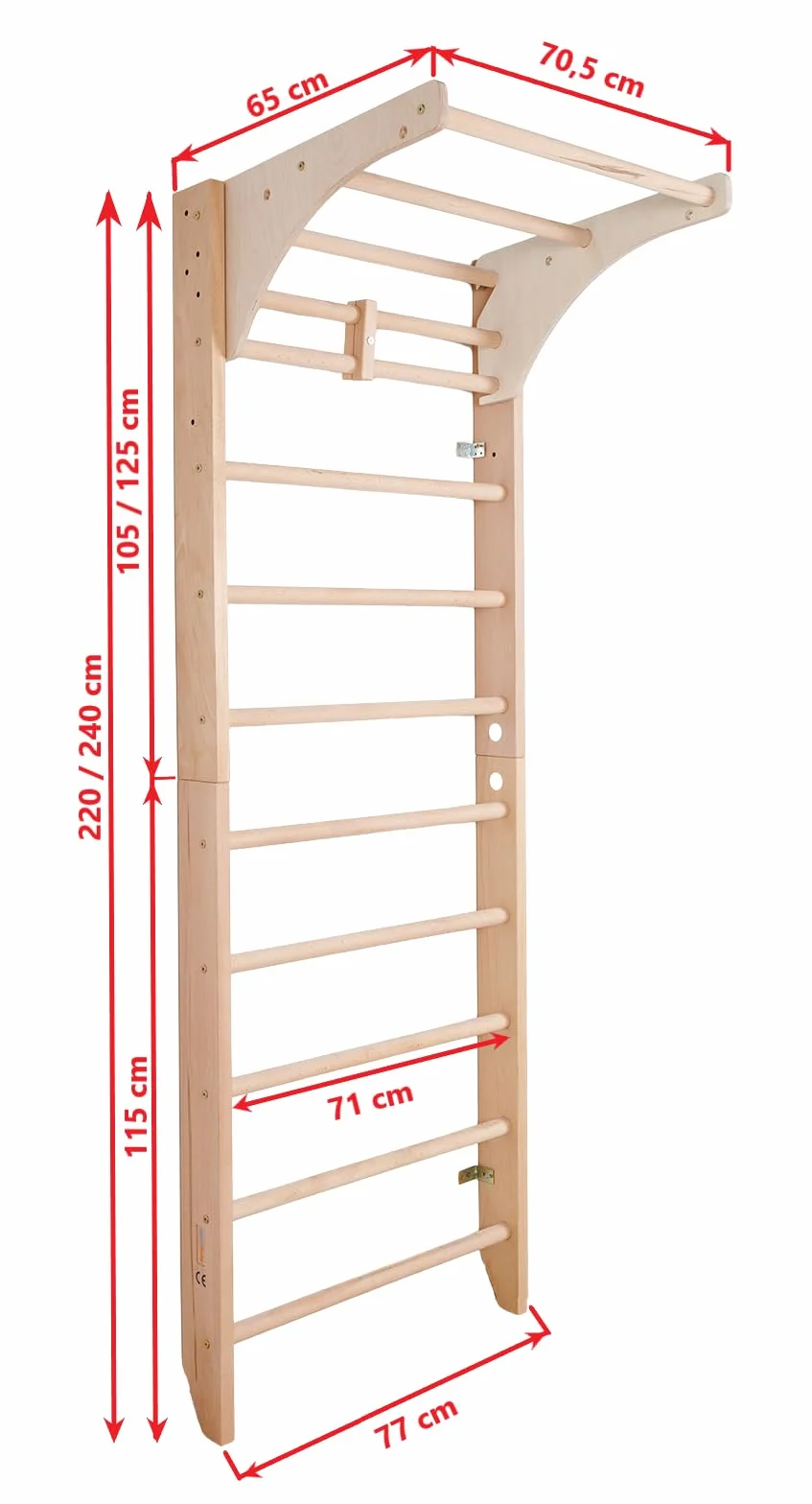 Scala Svedese in Legno con Barra Superiore Regolabile " Kombi-1-220 "Ginnastica, Sport, Gym, Barra a Muro da Casa