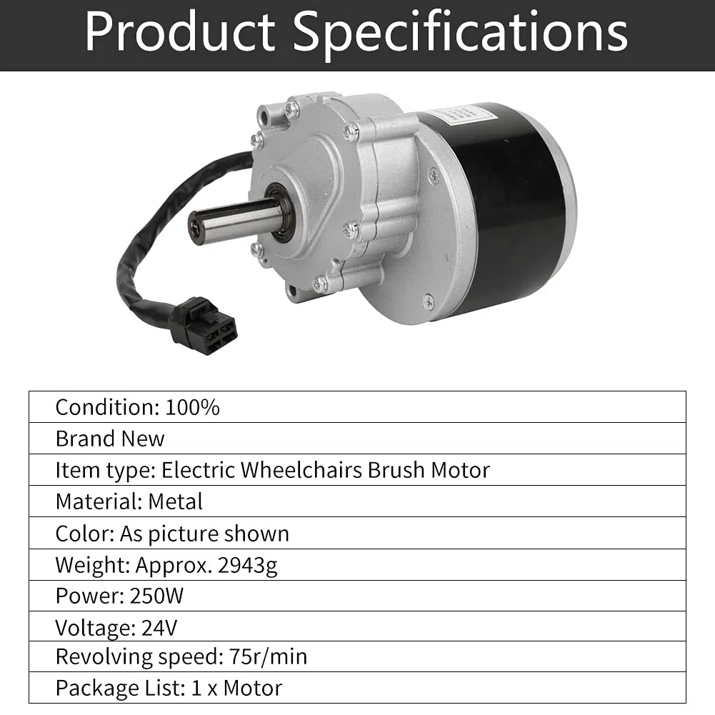 Motore della Spazzola, Alta coppia, performanza elevata, 75r/Min 24V 250W, per sedie a rotelle elettriche, scooter elettrici, mobili a rotelle