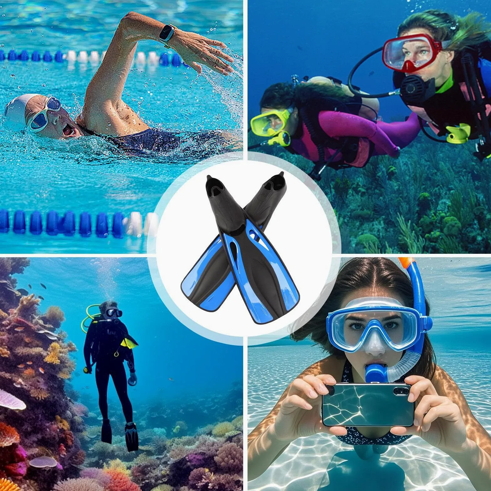 Pinne da nuoto per adulti – Set di pinne da nuoto per adulti, 1 paio di pinne regolabili per attività sportive in acqua, per donne, uomini e donne