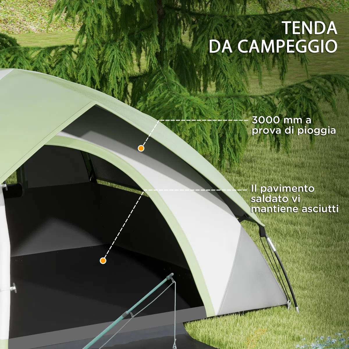 Outsunny Tenda 2 Posti con Finestra a Rete e Gancio per Lanterna, Tenda Campeggio Impermeabile 3000 mm con Borsa di Trasporto in Poliestere, 210x150x110 cm
