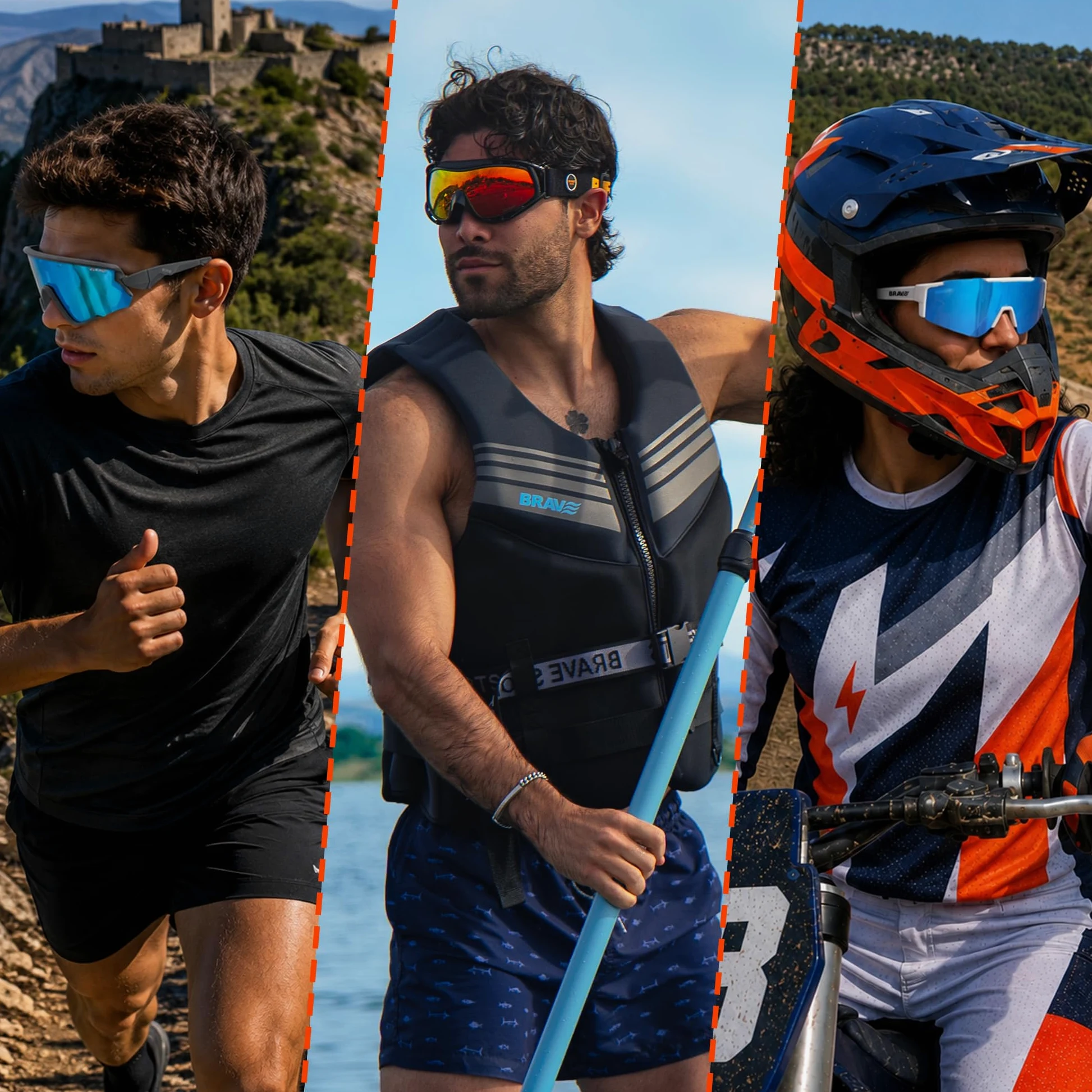 BRAVE ACTIVE - Occhiali sportivi polarizzati UV400 per corsa, ciclismo, MTB e neve - 25 g ultraleggeri con lente intercambiabile - montatura TR90 - Slip Nose e stanghette antiscivolo - CE