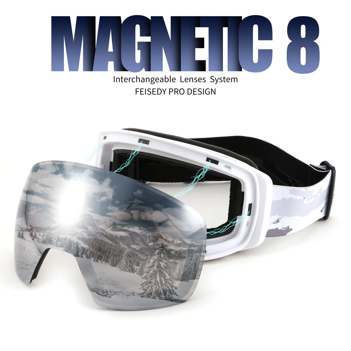 FEISEDY Maschere da Sci OTG Uomo Donna con Lente Magnetica B0020 | Intercambiabile Protezione 100% UV, Antiappannamento Occhiali Snowboard per Sport Invernali All'Aperto