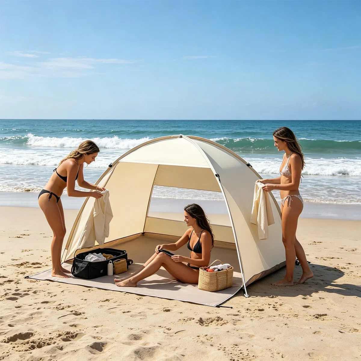 Tenda da Spiaggia Solare Portatile con Montaggio Facile | Tenda Parasole per 3-4 Persone, Campeggio, Giardino, Picnic, Famiglia, Pesca, Escursionismo, Viaggio, Trekking