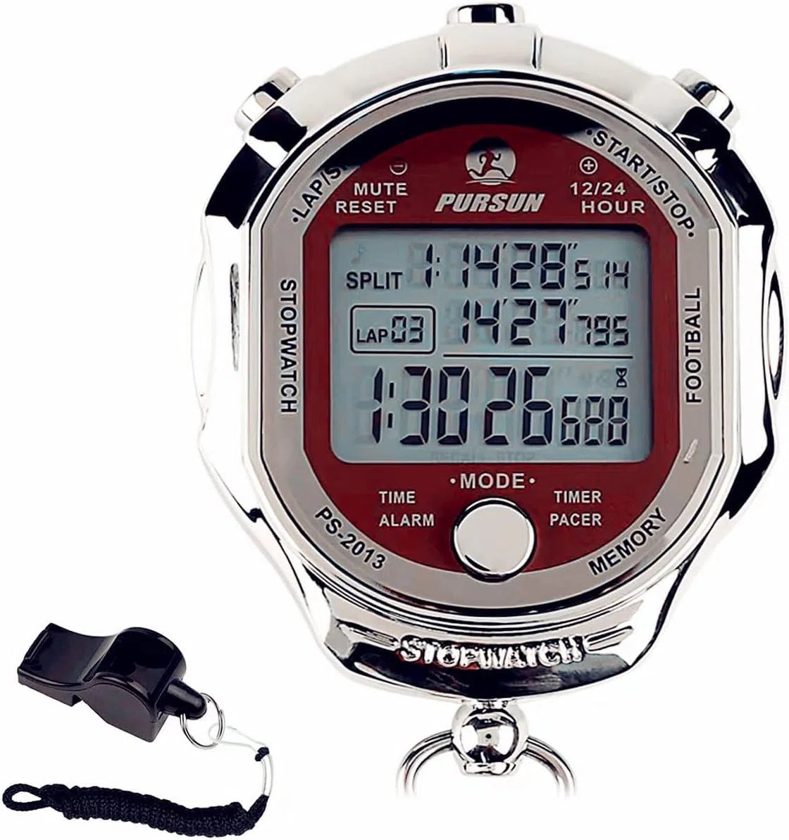 Cronometro, cronometro digitale con timer da 0,001 secondi, memoria da 100 giri in metallo, grande schermo Rolilink per allenatore, sport, corsa, maratona