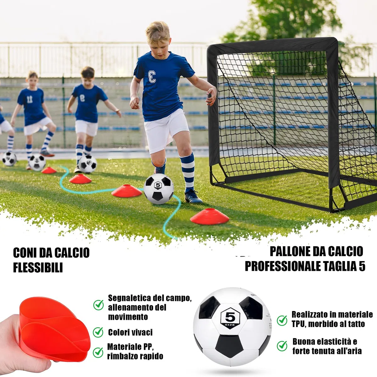 Porte da Calcio per Giardino, Porta da Calcio per 120x90cm, Porticine Da Calcio con Aste In Fibra di Vetro e Reti di Alta Qualità, Bullseye e Borsa per Giardino e Gioco per Interni