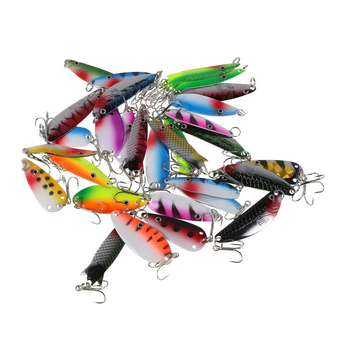 Happyyami 30 Esche da Pesca: Esche in Metallo Duro con a Tre Punte - Esche a Forma di Pesce Realistico per spigole/trote/Pesce persico - Pesca in Acqua e salata