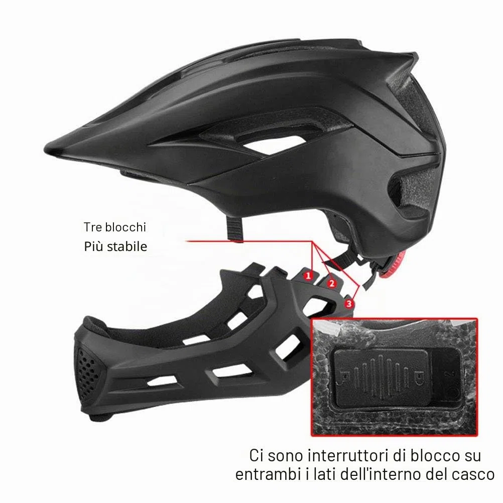 Casco integrale da bici per bambini, 2 in 1, per bici da cross, mountain bike, BMX, skateboard, con mentoniera rimovibile, 13 prese d'aria