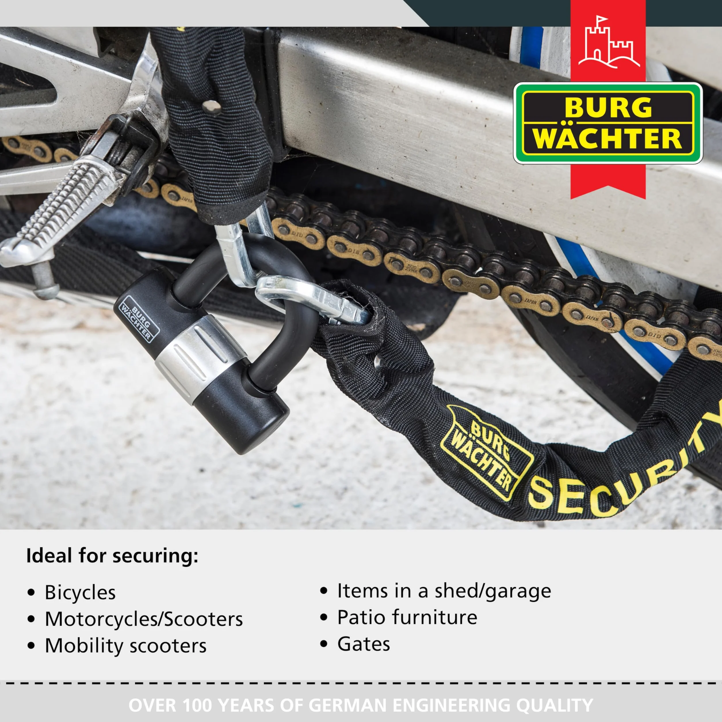 Burg-Wachter - Kit catena e lucchetto per bicicletta, 1 m, colore: Nero