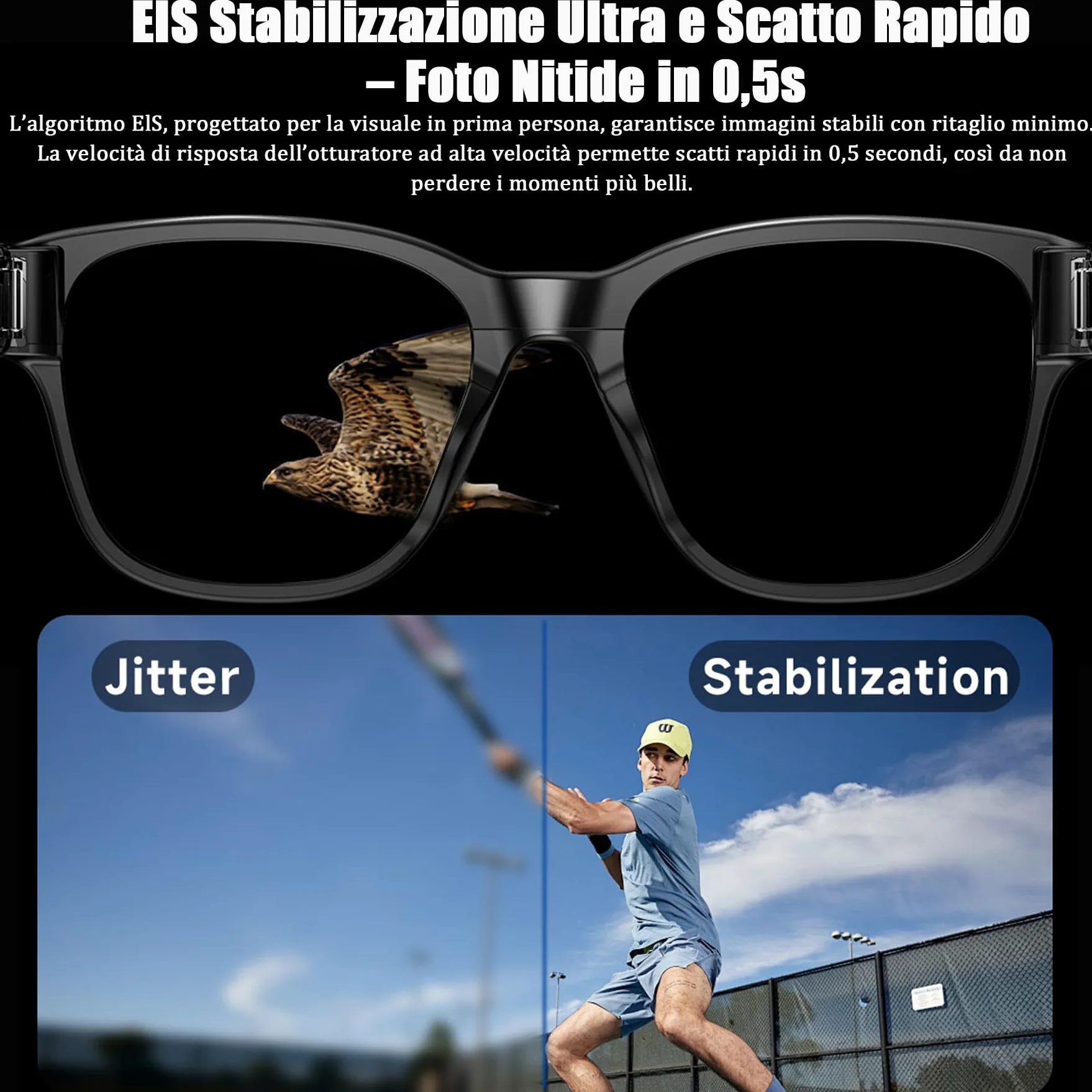 SINOTE'CA AI Smart Glasses con Telecamera 8MP, Occhiali Intelligenti Bluetooth, Occhiali da Sole con Videocamera Integrata, Traduzione in Tempo Reale, Musica Open-Ear, Microfono Dual Noise Reduction