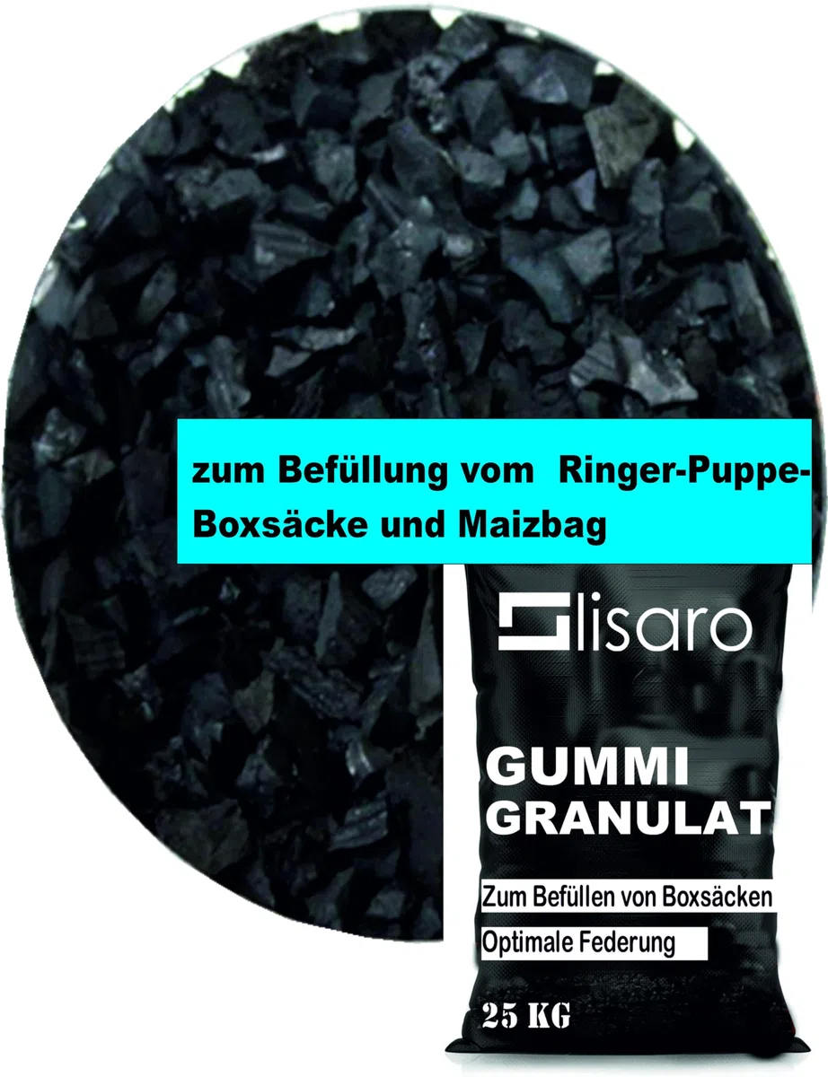 Lisaro Imbottitura per sacco da boxe granulato di gomma | 25 kg nero – Materiale di riempimento Made in Italy e Germany | Imbottitura fittizio – Imbottitura pera di mais – Imbottitura per bambole ad anello