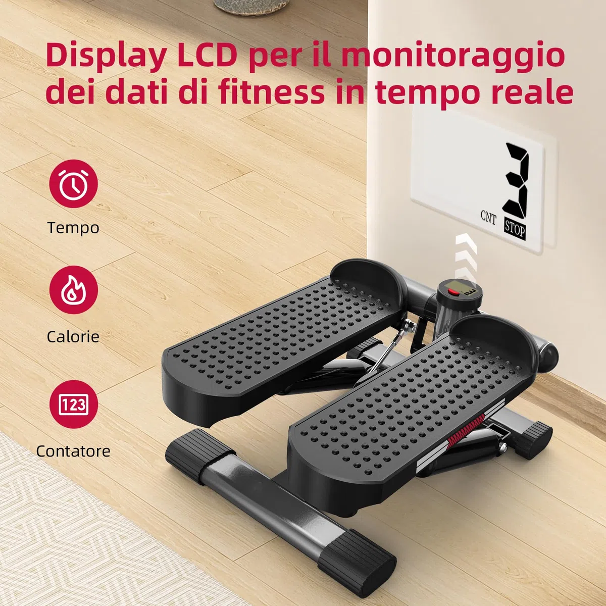 ST1 Mini stepper per casa, 2 in 1 Up-Down Swing Stepper con Power Ropes, display LCD, resistenza regolabile, allenamento gambe e braccia, silenzioso e compatto, carico massimo 100 kg