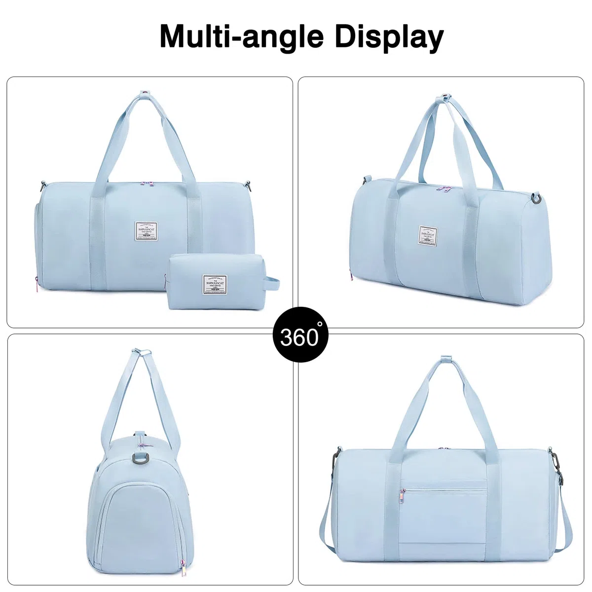 FANDARE Set 2 Pezzi Borsone da Viaggio Donna con Borsa Cosmetica - Borsoni Sportivi Uomo per Palestra, Piscina, Weekender - Tote a Spalla Azzurro