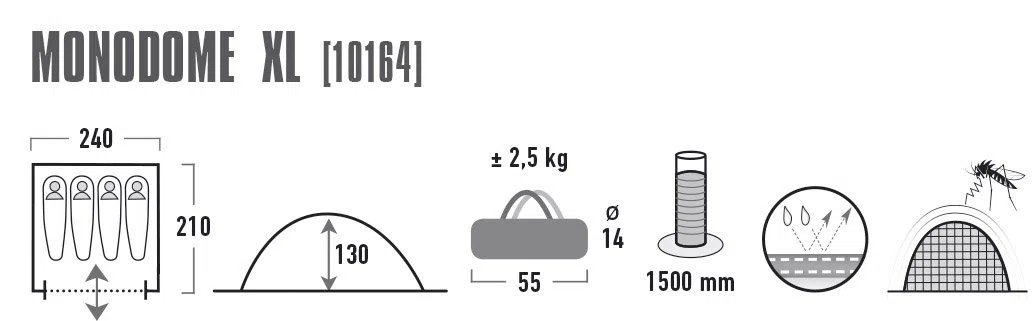 High Peak Tenda a cupola Monodome XL, tenda da campeggio per 4 persone, tenda a igluglio, tenda da festival con fondo vasca